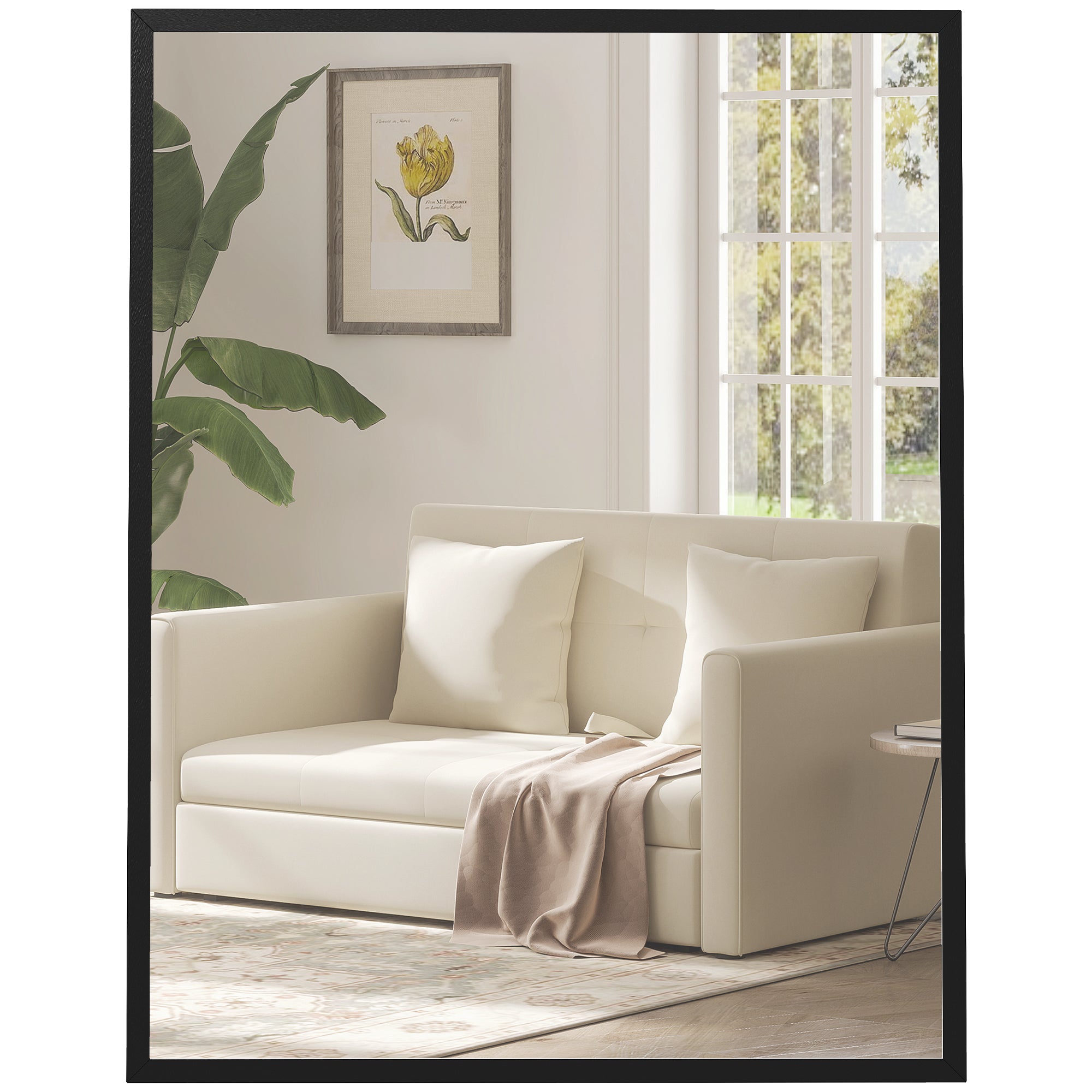 HOMCOM stačiakampis veidrodis 70 x 90 cm, juodas MDF rėmas — voniai, svetainei, miegamajam