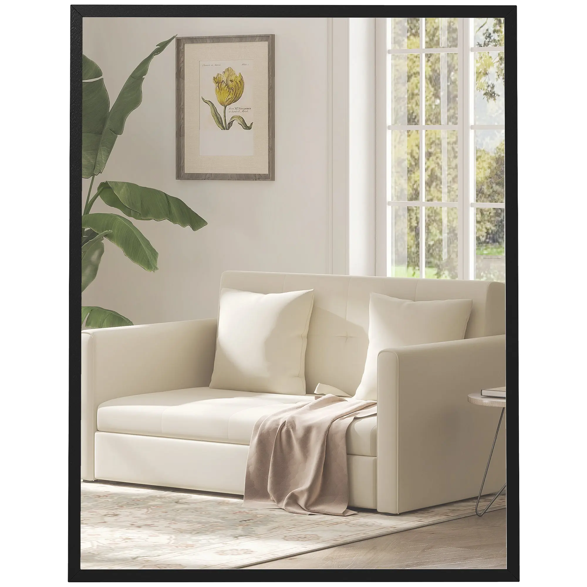 Rectangular Wall Mirror 27.6 x 35.4 in (70 x 90 cm), Black Wood Frame — Ideal for Bathroom, Living Room or Bedroom