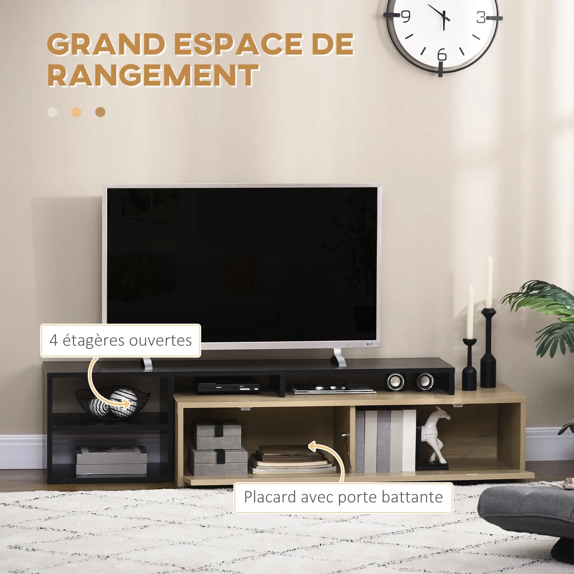 TV Stand, TV Cabinet, TV Mount for TVs up to 65 inches with Removable Shelf, Contemporary Style, Swinging Door for Living Room Bedroom