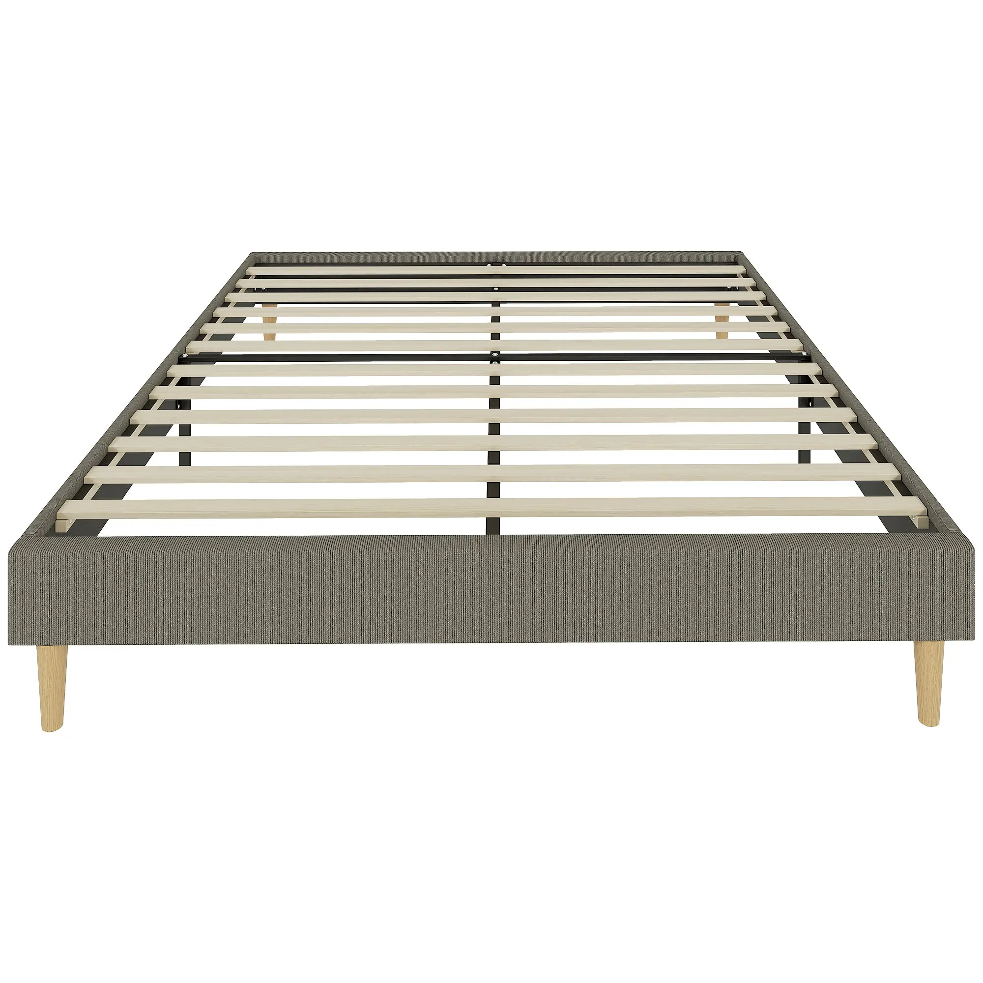 63 x 79 in Bed Frame with Wooden Slats, Ribbed Velvet Upholstered Double Bed, Underbed Storage, Noise-Free, Easy Assembly — Gray