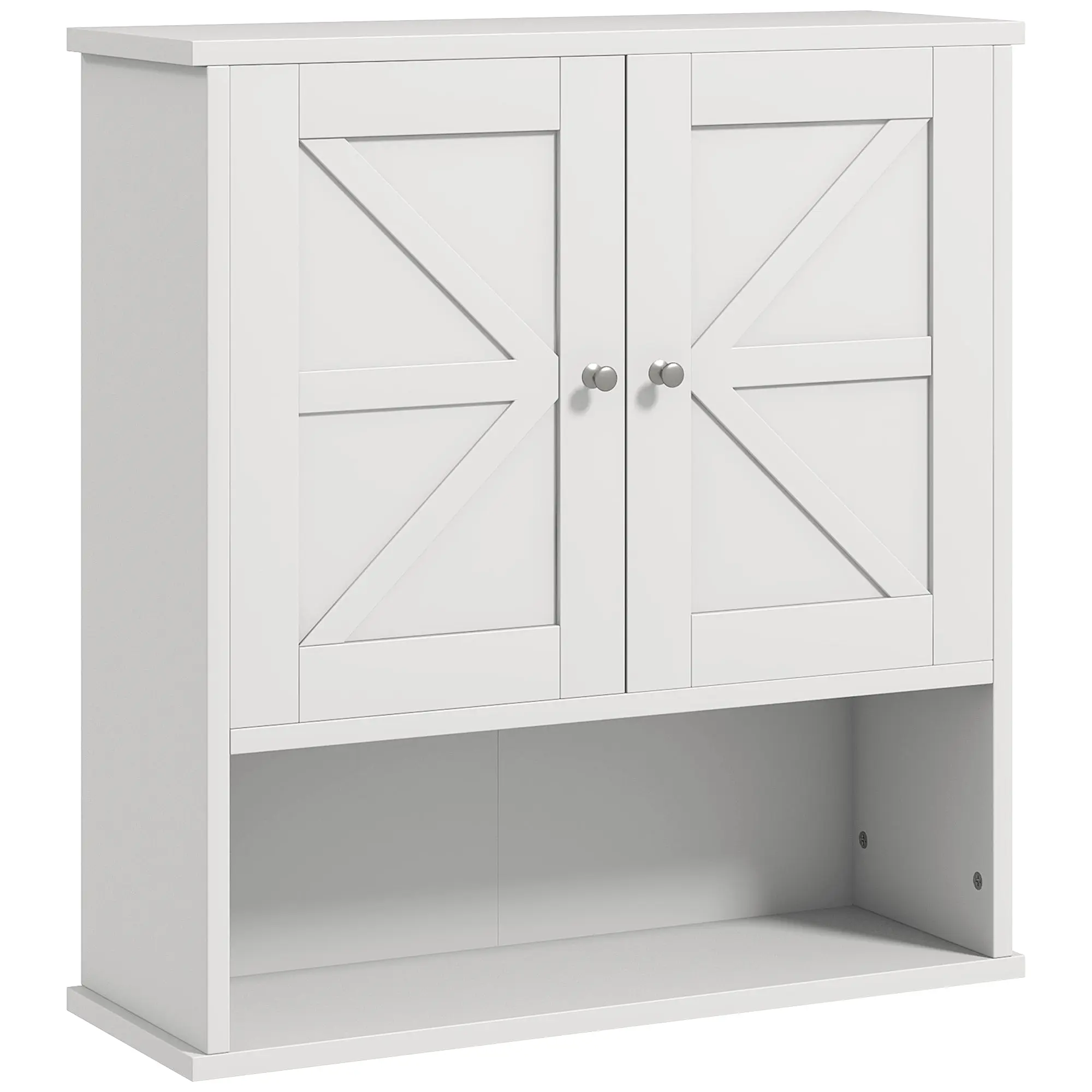 Wall-Mounted Bathroom Cabinet, Rustic Hanging Cupboard with Compartment, Adjustable Shelf, 2 Doors — for Kitchen, Laundry, Over-Toilet, White