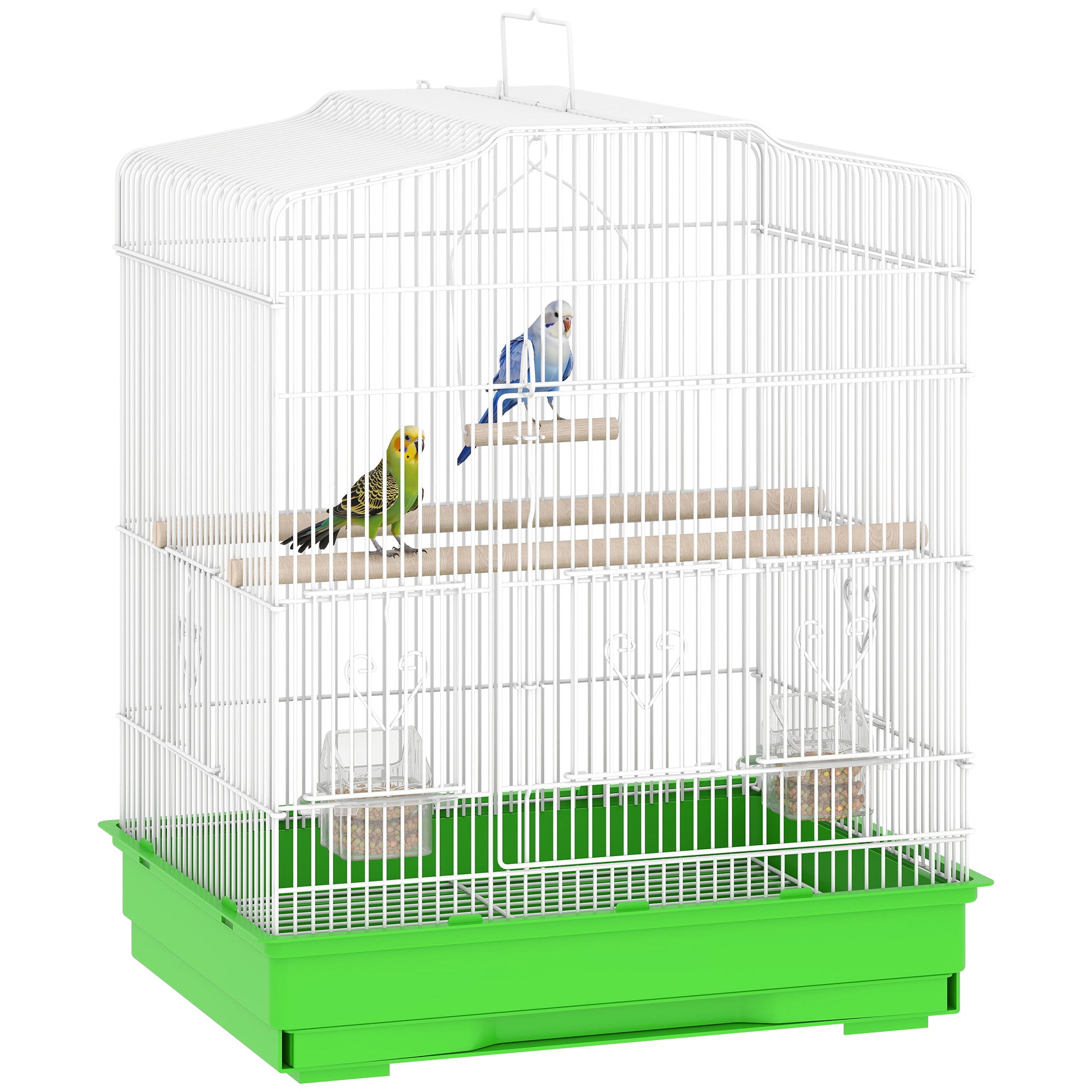 Bird Cage — Steel Cage with Multiple Doors, 2 Feeders, 2 Perches, Swing, Removable Tray & Carry Handle — For Parrots, Canaries, Parakeets — 18.3 x 14.2 x 23.2 in (46.5 x 36 x 59 cm) — Green