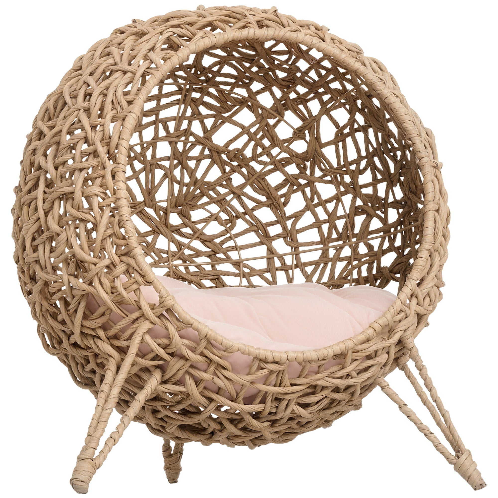 Maison pour chat PawHut en rotin avec coussin - Lieu de sommeil pour chat - Tanière pour chat surélevée Ø52 x 58 cm