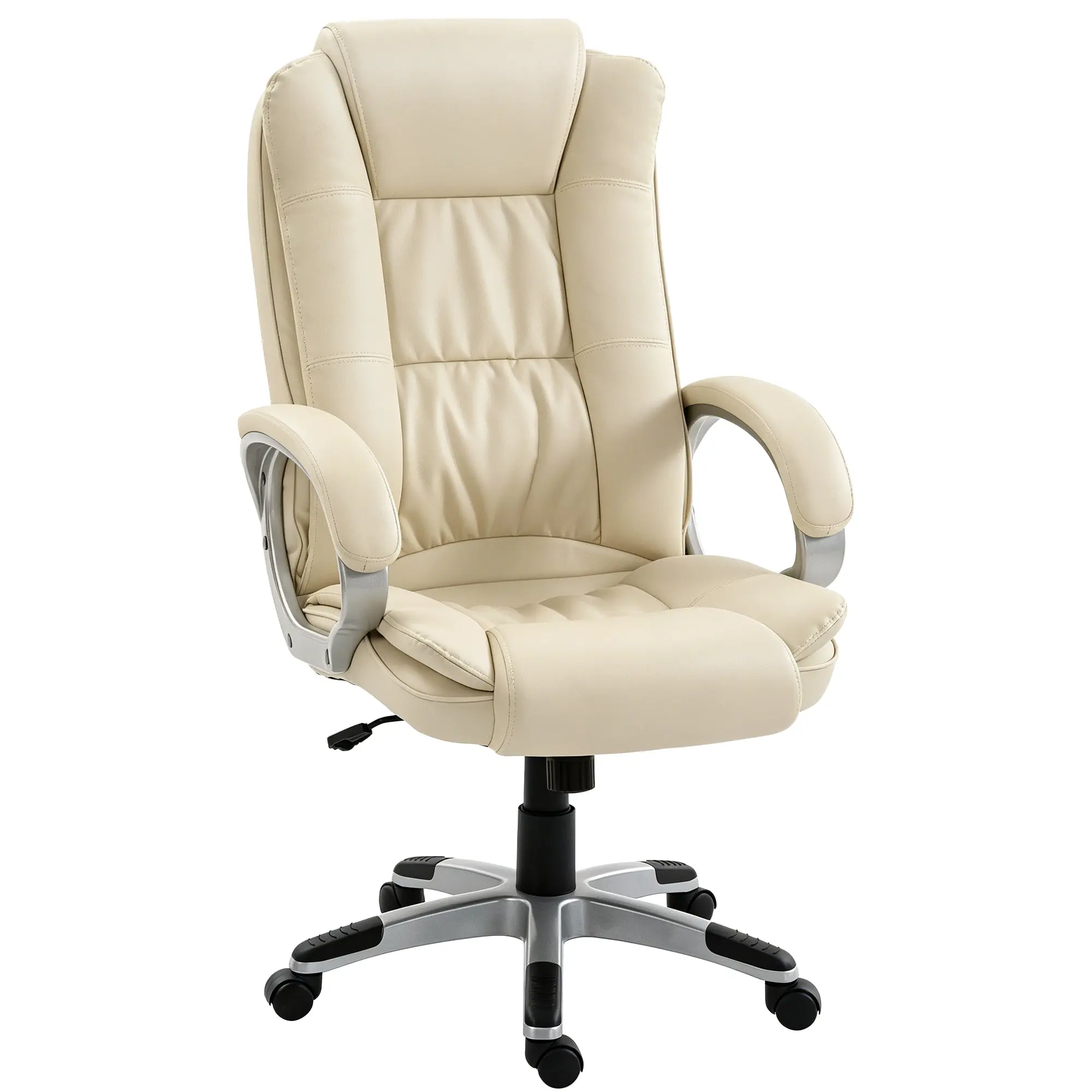 Ergonomic Office Chair with Padded Armrests, PU Swivel Desk Chair with Rocking Function, High Back, Adjustable Height, Beige