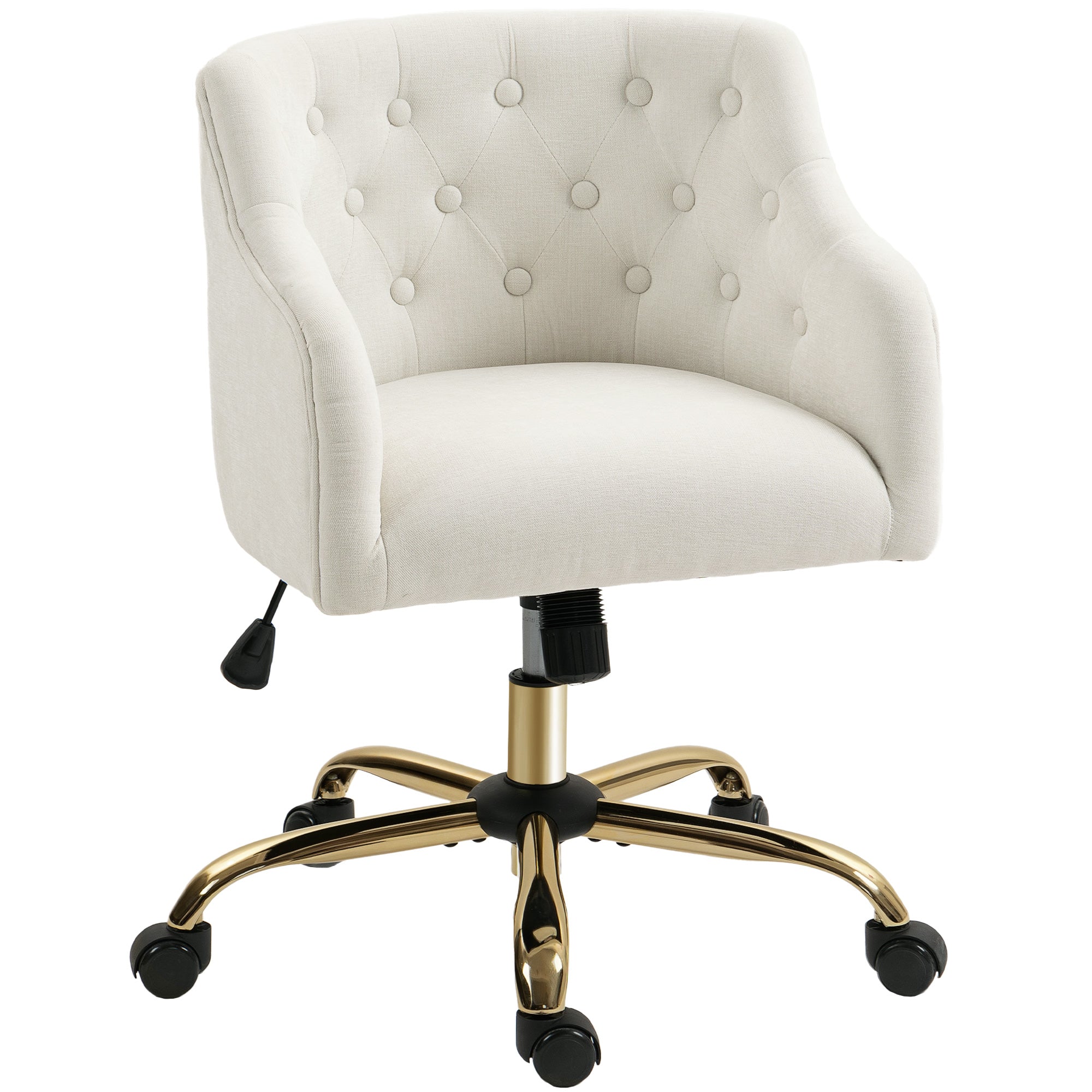 Home Office Chair, Desk Chair Swivel Chair Height Adjustable Office Chair with Rocking Function, Linen Look, Makeup Chair for Bedroom, Study, Beige