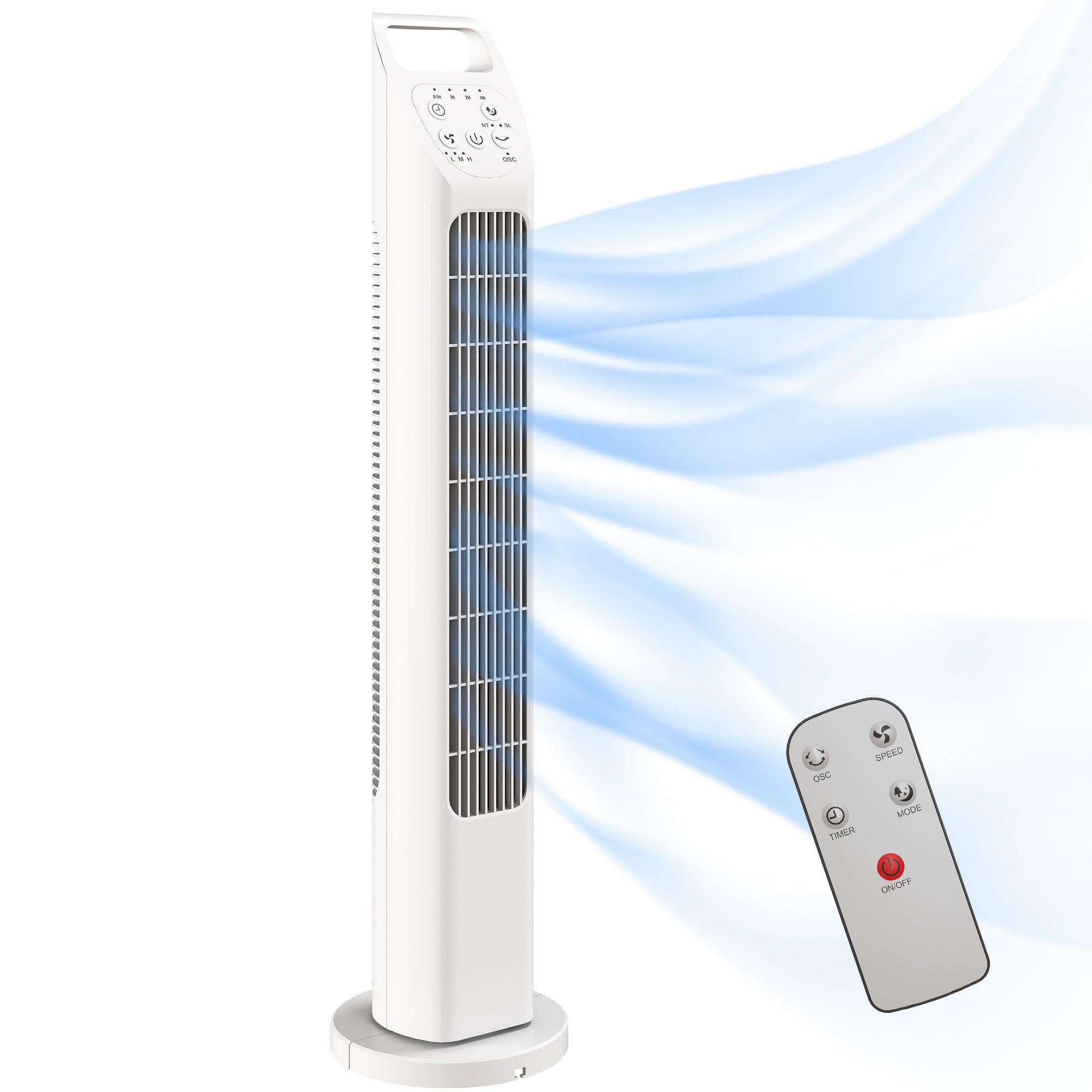 HOMCOM Turmventilator mit Fernbedienung, 75° Oszillation, 3 Geschwindigkeiten, 3 Modi, 7,5‑Stunden‑Timer, leiser blattloser Ventilator für Schlafzimmer & Büro, Weiß