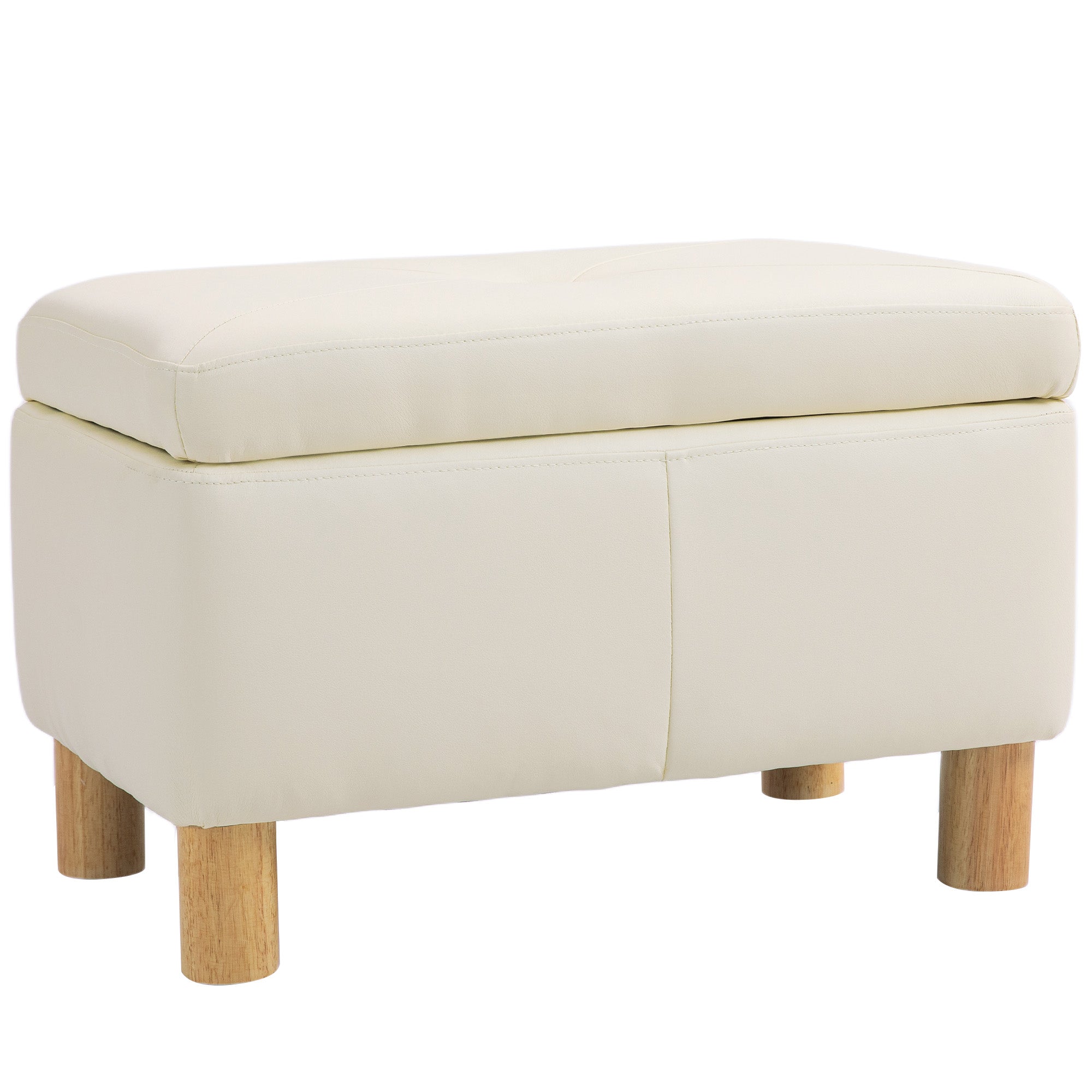 HOMCOM Makuuhuoneen Säilytyslokero 33L Säilytysohjaus PU Verhoiltu Penkki Puujaloilla Käytävälle Olohuoneeseen 60x38x40 cm Kermainen