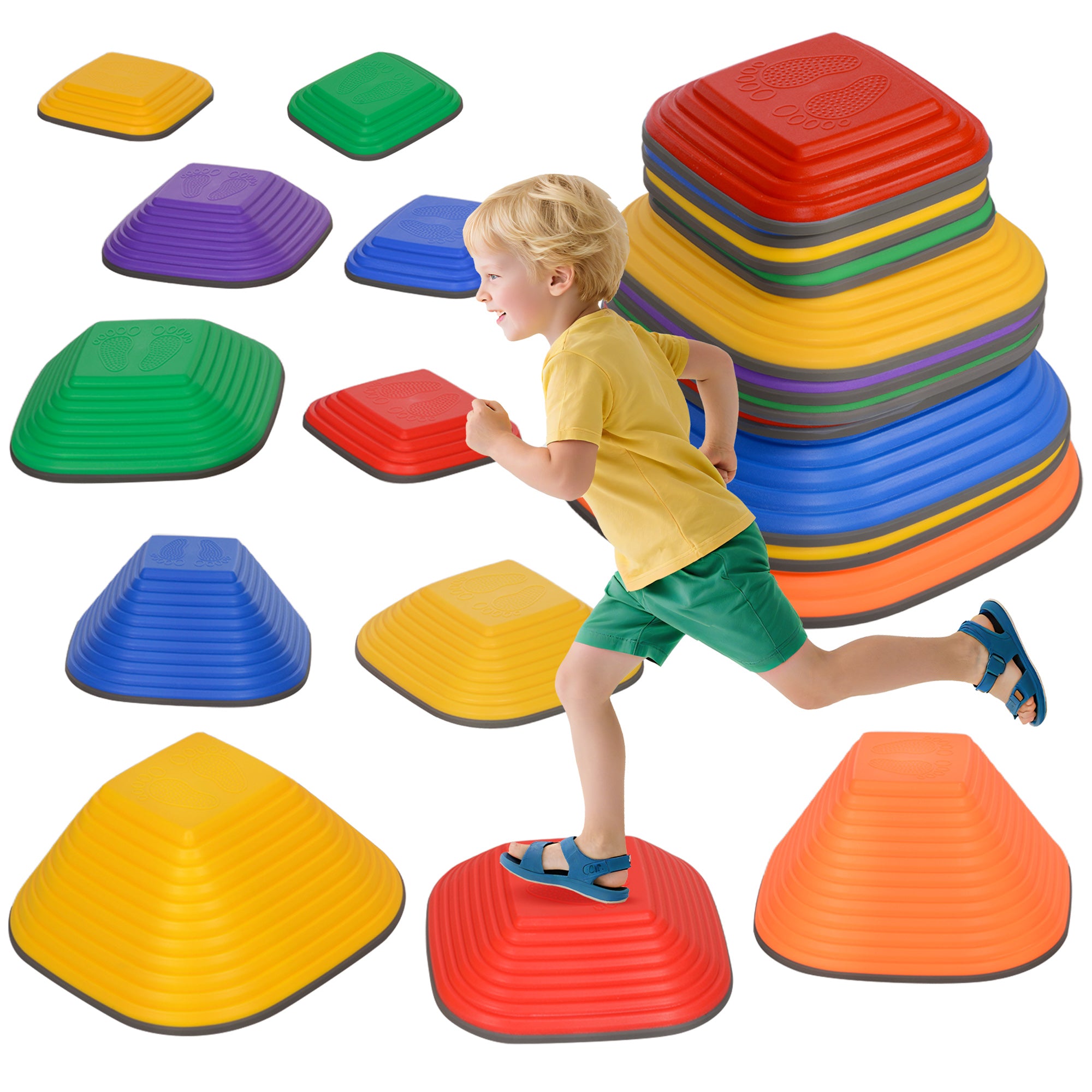 AIYAPLAY Pierres de Rivière, Ensemble de 11 Pierres d'Équilibre en Forme Carrée, Empilables & Antidérapantes, Capacité de Charge jusqu'à 80 kg, Pierres de Passage pour Enfants de 3 à 8 ans, Pour Jeu I