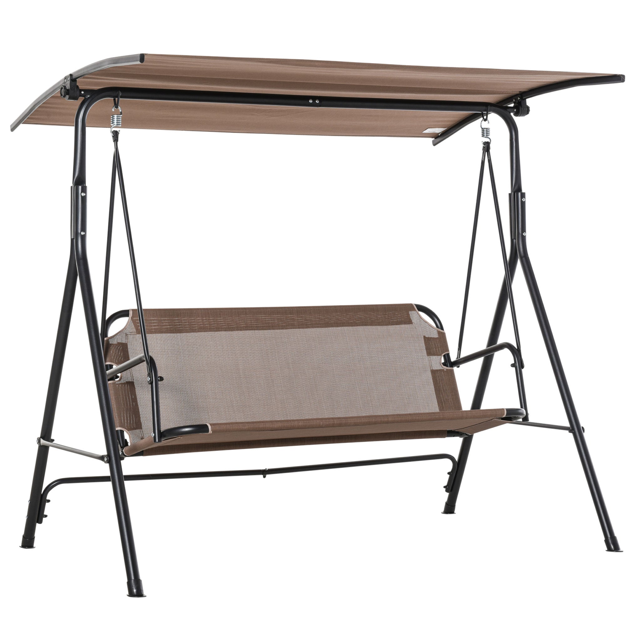 2 Seater Patio Swing Chair with Adjustable Canopy, Outdoor Garden Swing Bench with Steel Frame, UV Resistant Porch Swing Seat for Backyard Patio Brown