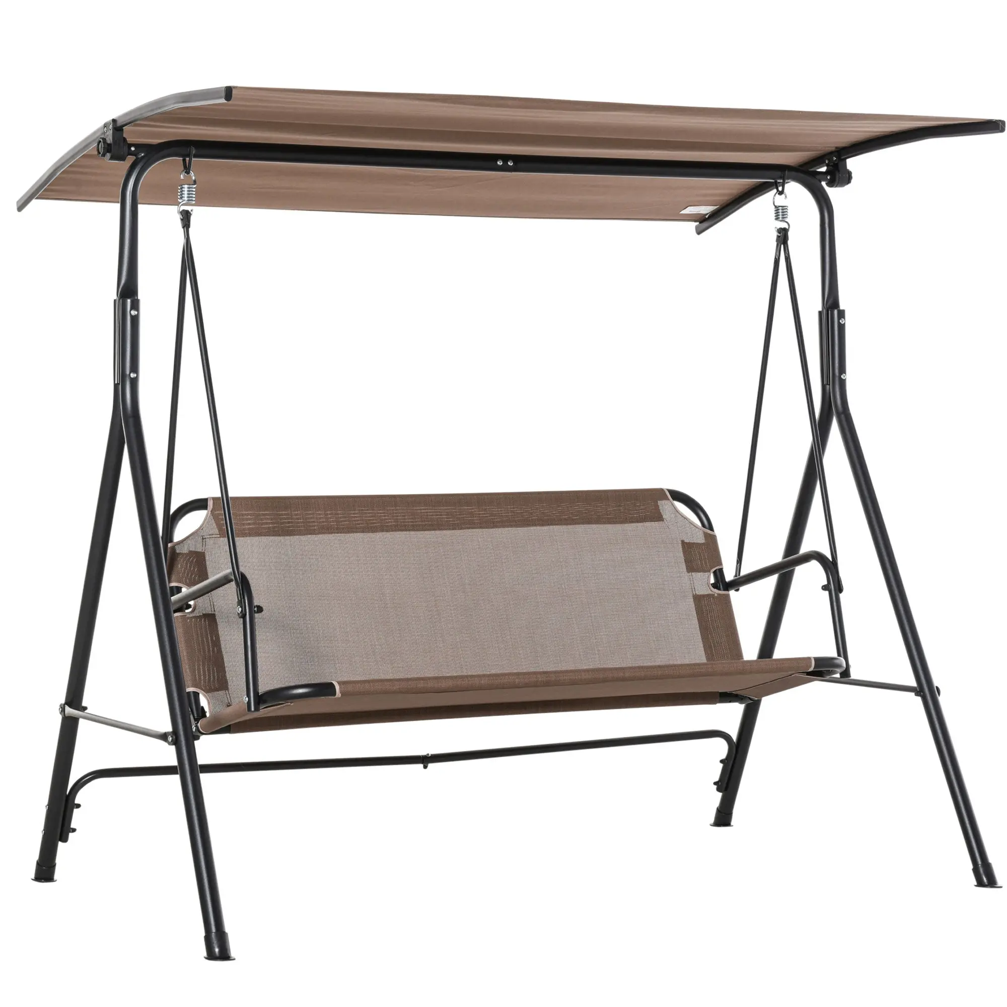 2 Seater Patio Swing Chair with Adjustable Canopy, Outdoor Garden Swing Bench with Steel Frame, UV Resistant Porch Swing Seat for Backyard Patio Brown
