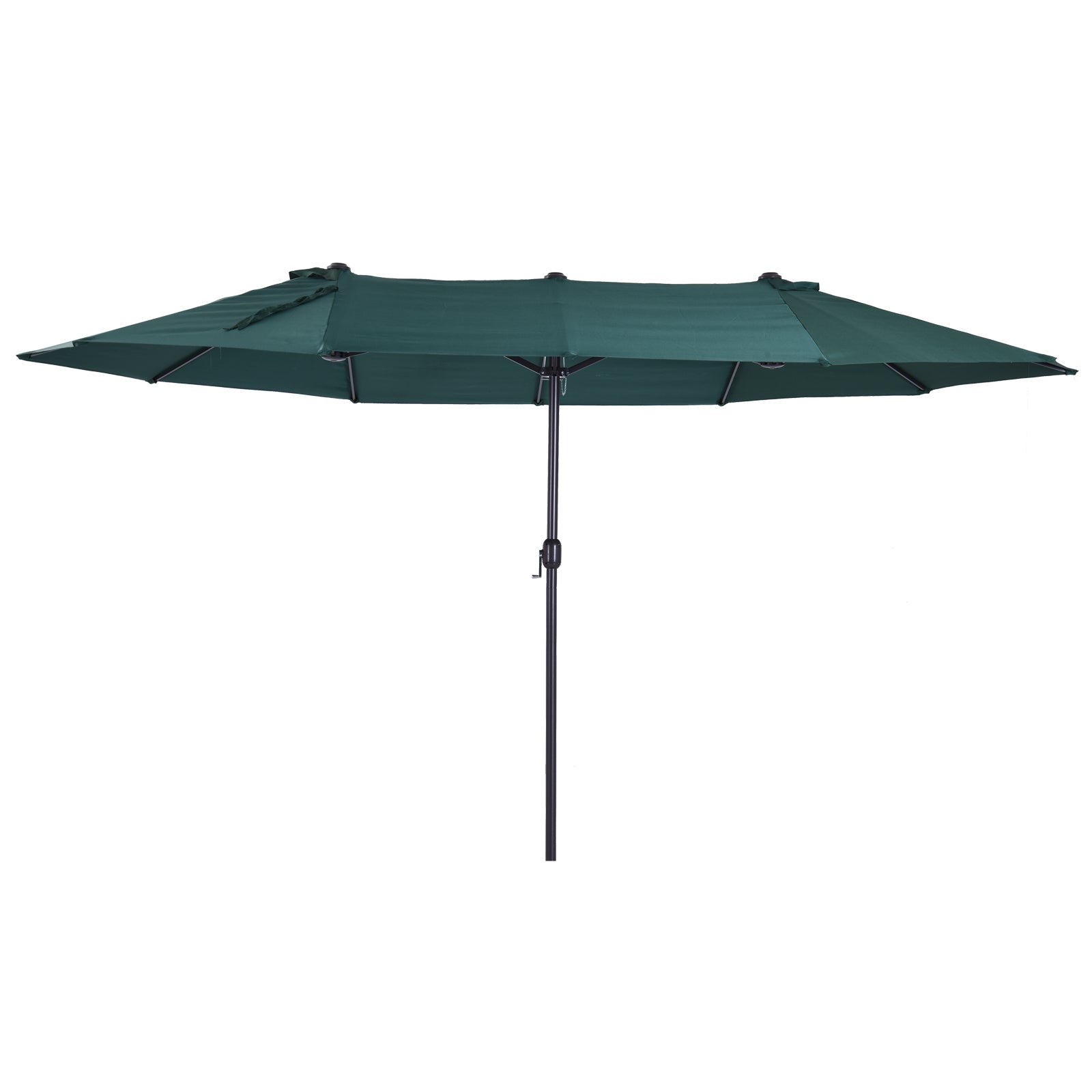 Outsunny Dupla Napernyő 455 x 265 cm, UV Védelem Napernyő Kurblival, Balkon Napernyő Strand Napernyő Szélálló Kurblis Napernyő, Sötétzöld