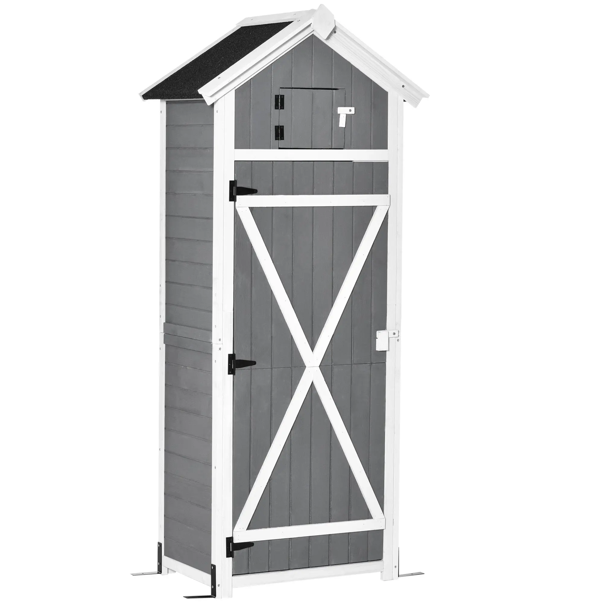 Wooden Garden Cabinet, Weatherproof Tool Shed 78x52.5x182cm, Outdoor Storage House with Door, Gable Roof, Tool Cabinet with Hooks, Foldable Table, Tool Shed for Garden, Terrace, Grey