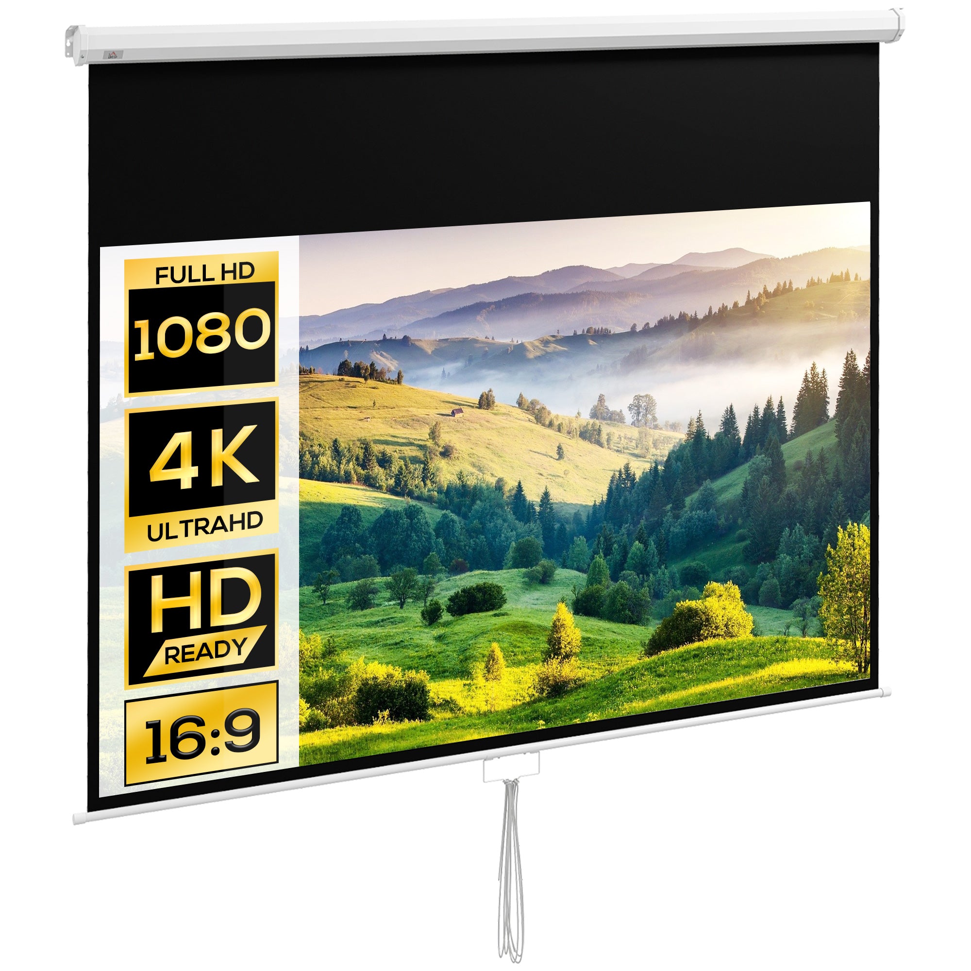 HOMCOM 100-Inch Handmatige Projectiescherm Draagbaar Projectiescherm 16:9 Beeldverhouding Met Verstelbare Hoogte Voor Binnen En Buiten Thuisbioscoop Patio 220x125 cm Wit