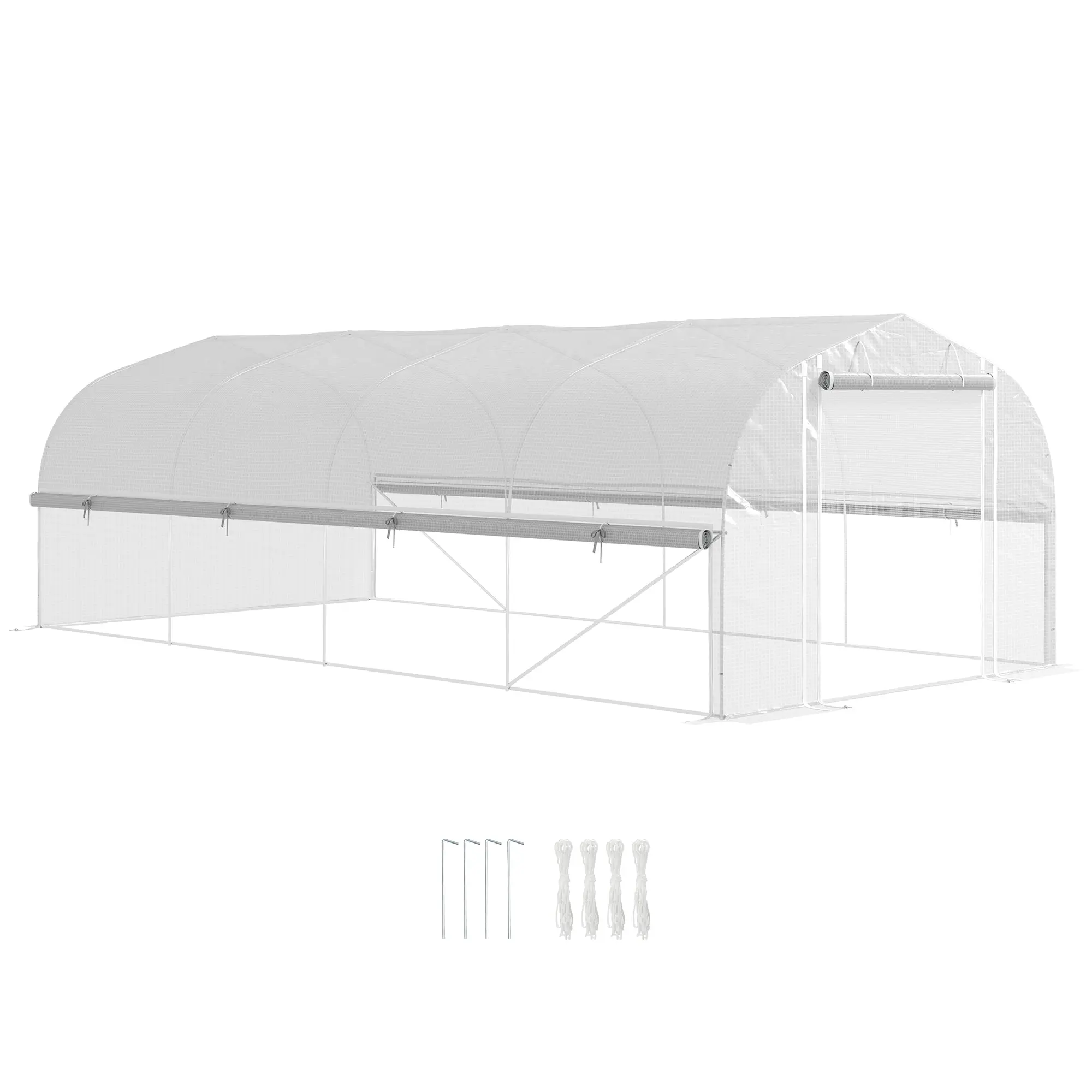 Greenhouse 6 x 3 x 2 m Polyethylene Greenhouse with 8 Windows & Door, Roll-up Side Walls, UV-resistant Film Tunnel Tomato House with Galvanized Steel Frame, White