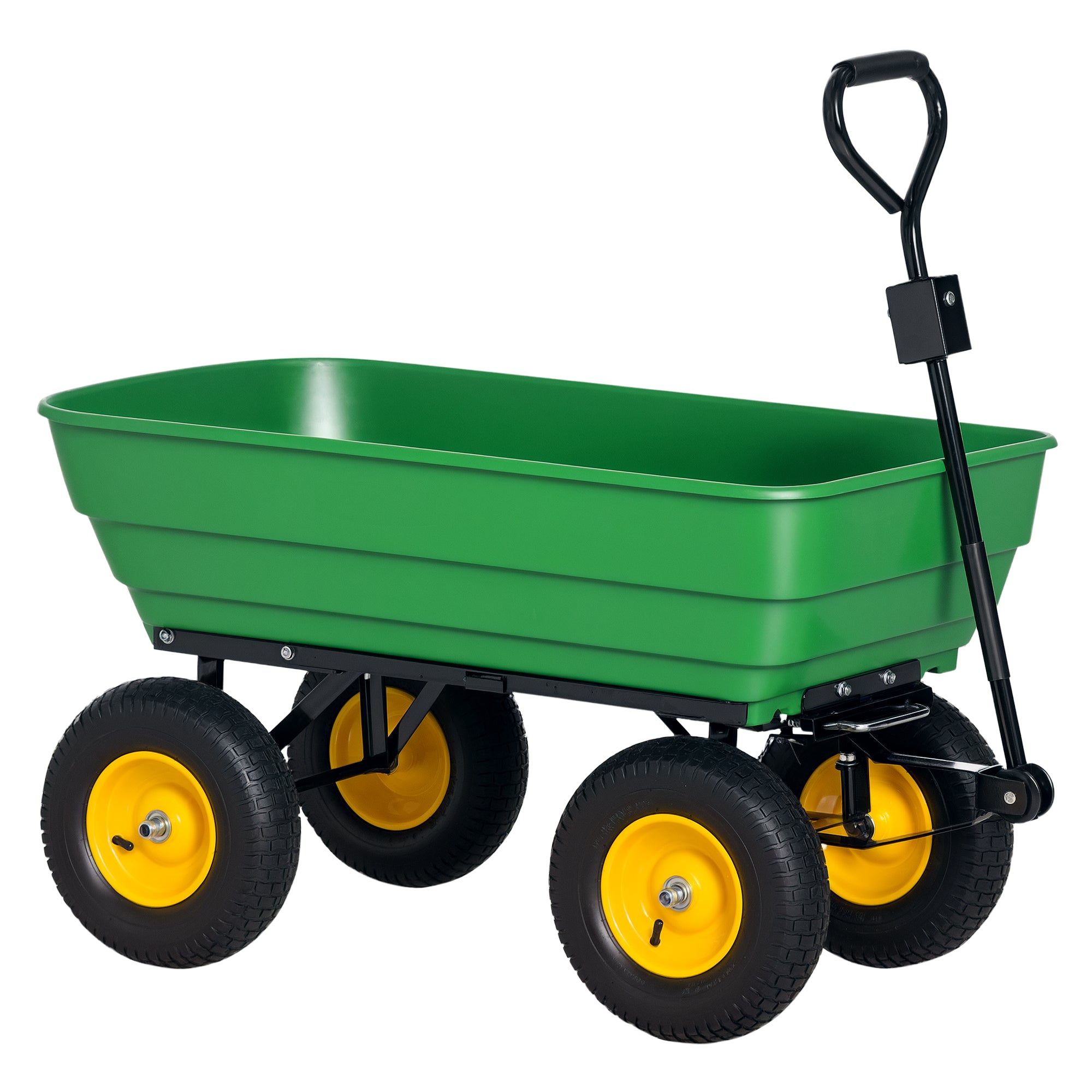 Outsunny Kipp-Gartenwäin Kapazitéit 125 L Last 200 kg Transporttrolley Strandwäin mat Stahlrahmen a 4 Pneumatesch Rieder an Däischter Gréng