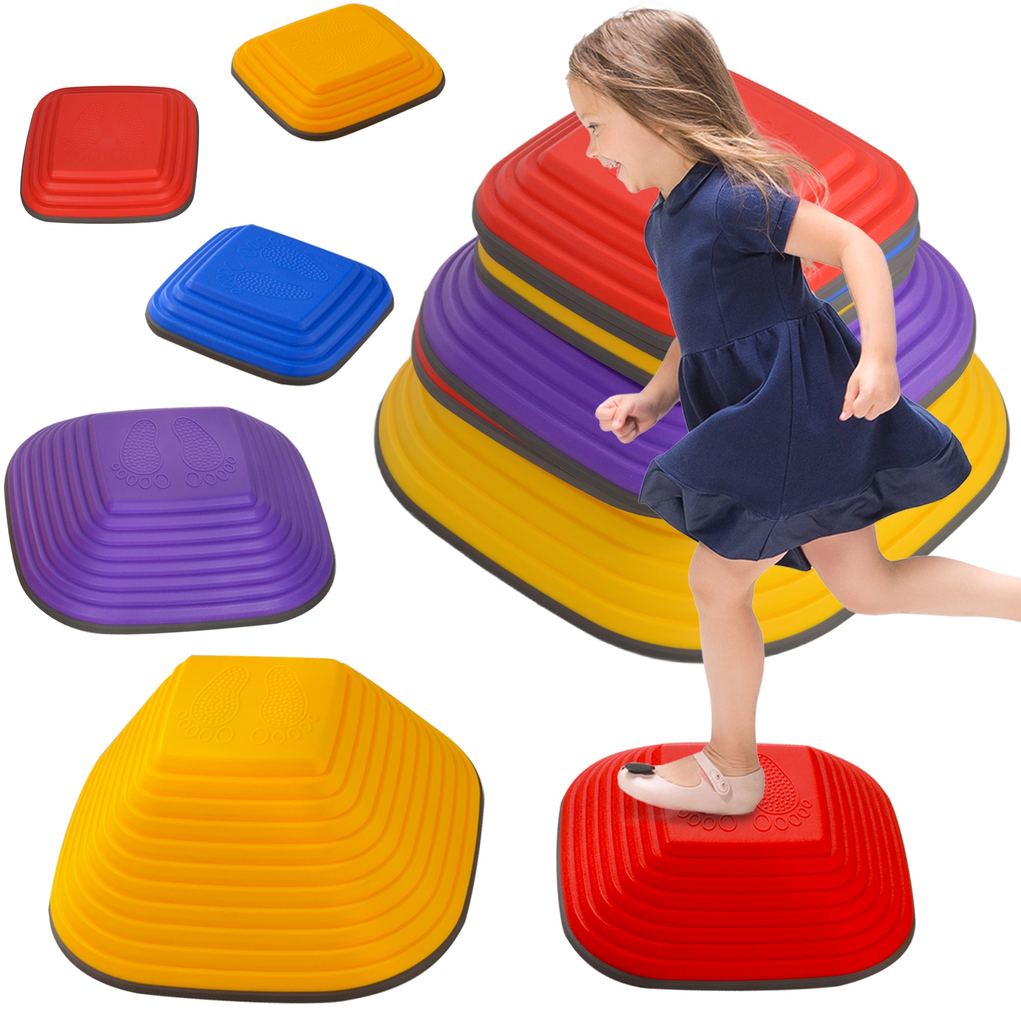 AIYAPLAY Pierres de Rivière, Ensemble de 6 Pierres d'Équilibre en Forme Carrée, Empilables et Antidérapantes, Capacité de Charge jusqu'à 80 kg, Pierres de Jeu pour Enfants de 3 à 8 Ans, Colorées pour 