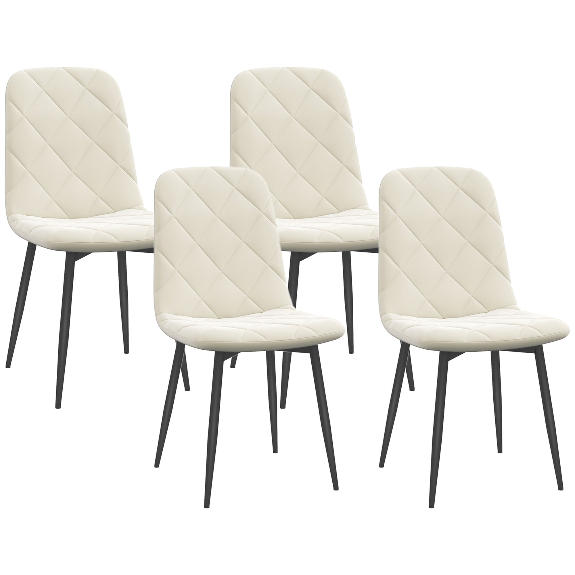 HOMCOM Ensemble de 4 chaises de salle à manger, chaises de cuisine rembourrées avec dossier haut, pieds en acier et tissu effet velours, pour salon, chambre, cuisine, crème