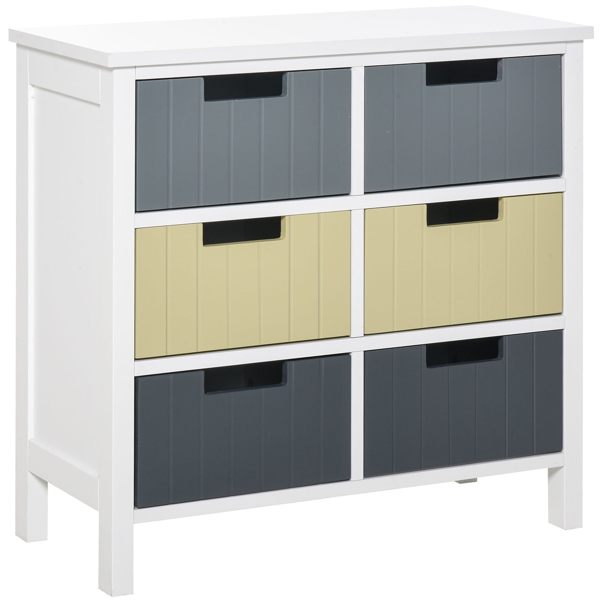 HOMCOM Dřevěný Komoda se 6 Zásuvkami – Úložný Kabinet s Vyvýšenými Nohami Moderní Styl pro Ložnici, Obývací Pokoj, Koupelnu 62x28x58 cm Multicolor
