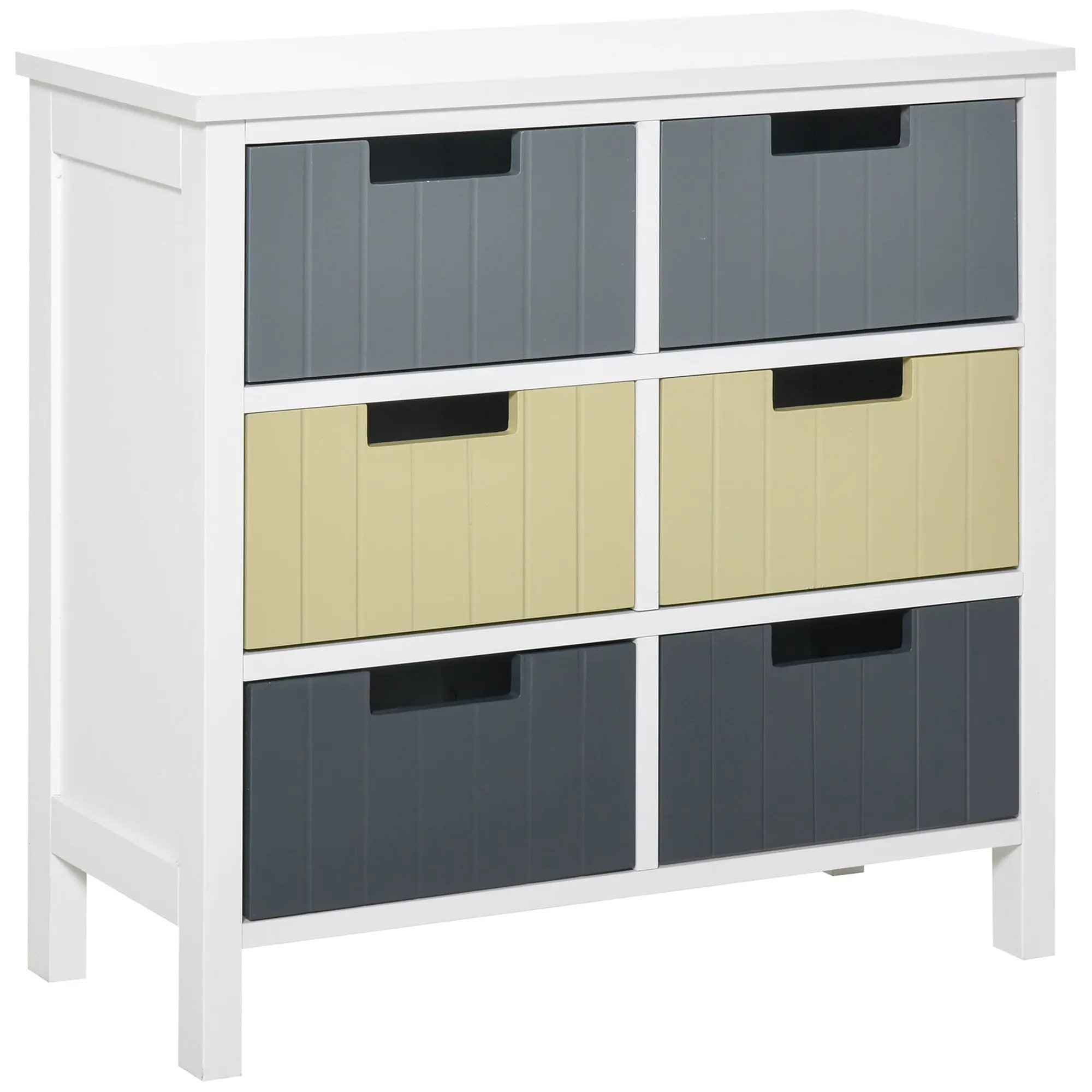 Wooden Chest of Drawers with 6 Drawers Storage Cabinet with Raised Legs Modern Style for Bedroom Living Room Bathroom 62x28x58 cm Multicolor
