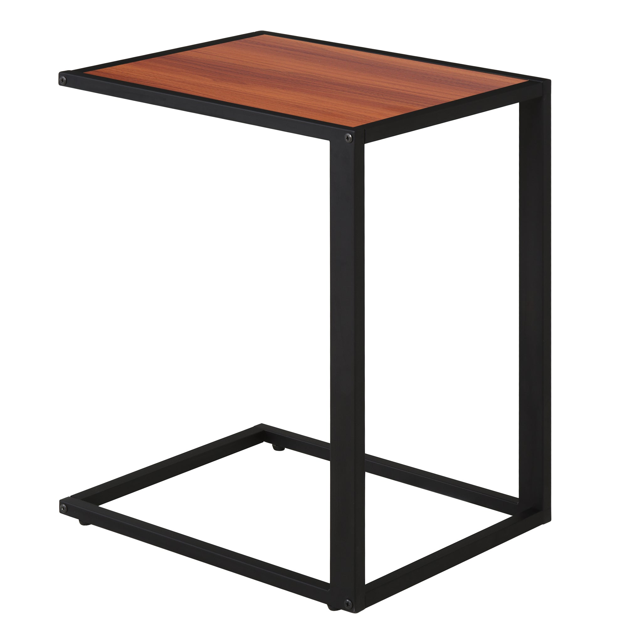 HOMCOM Grouss Sëtz-Tësch fir Sofa am C-Form Metallrahmen an MDF Holzplack fir den Wohnzëmmer 40.6x50.8x64.2 cm Walnuß