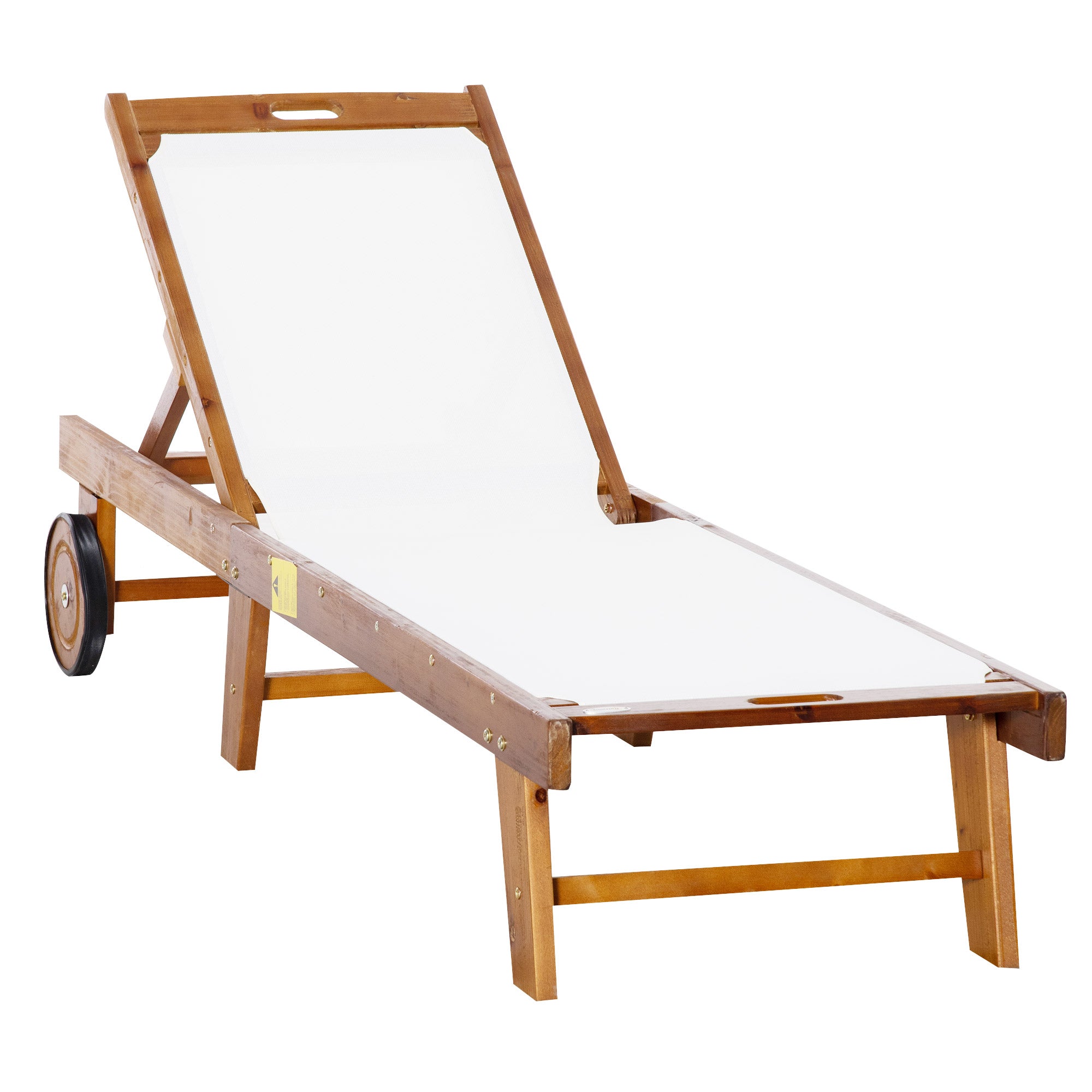 Outsunny Aiandi Päikese Lamamistool Reguleeritava Seljatoega Rattadega Acacia Puidust 198x60x88/80/69/45cm