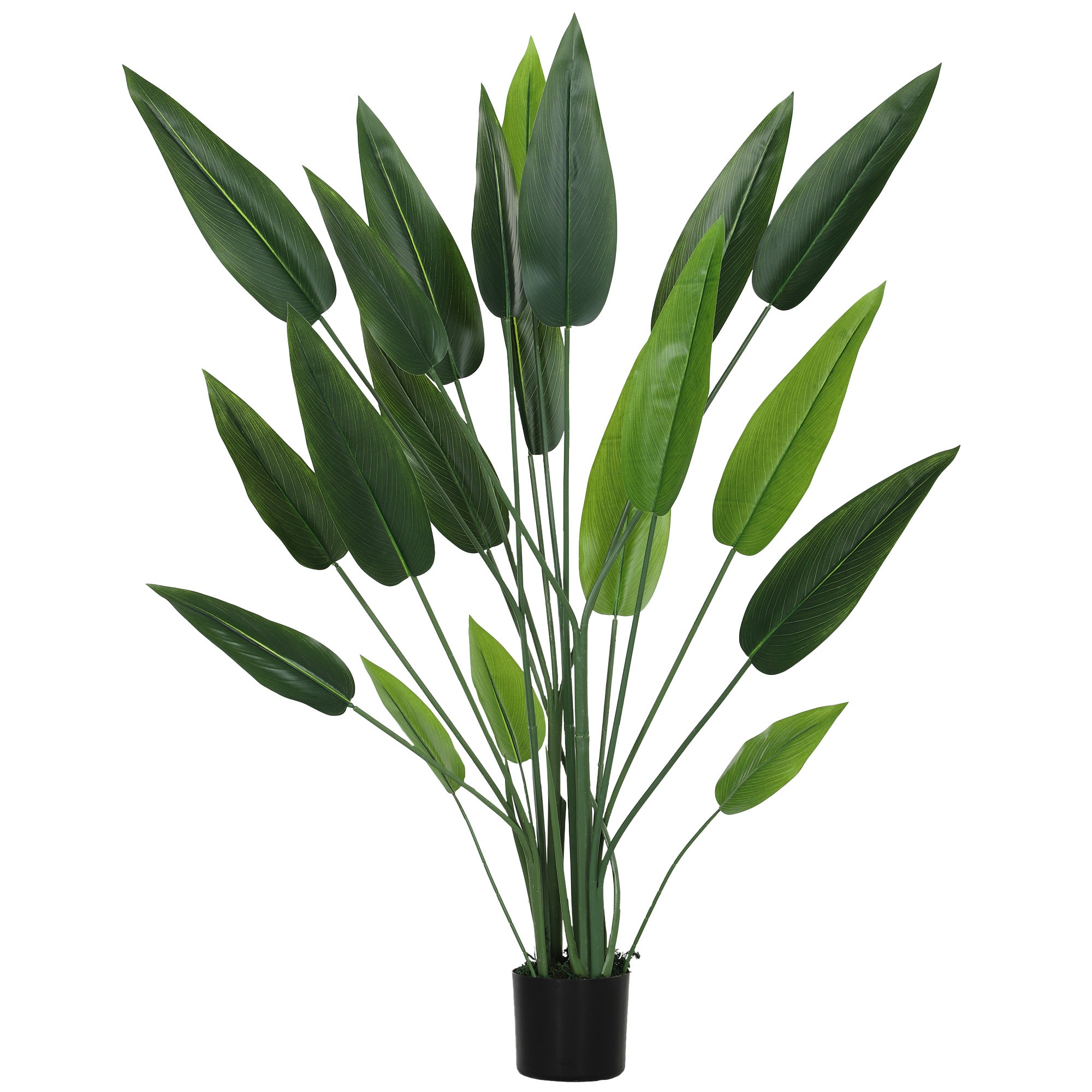 HOMCOM Mesterséges Zöld Bird of Paradise Növény 20 Levéllel, 140 cm, Dekoratív Műnövény Vázzal és Mohával