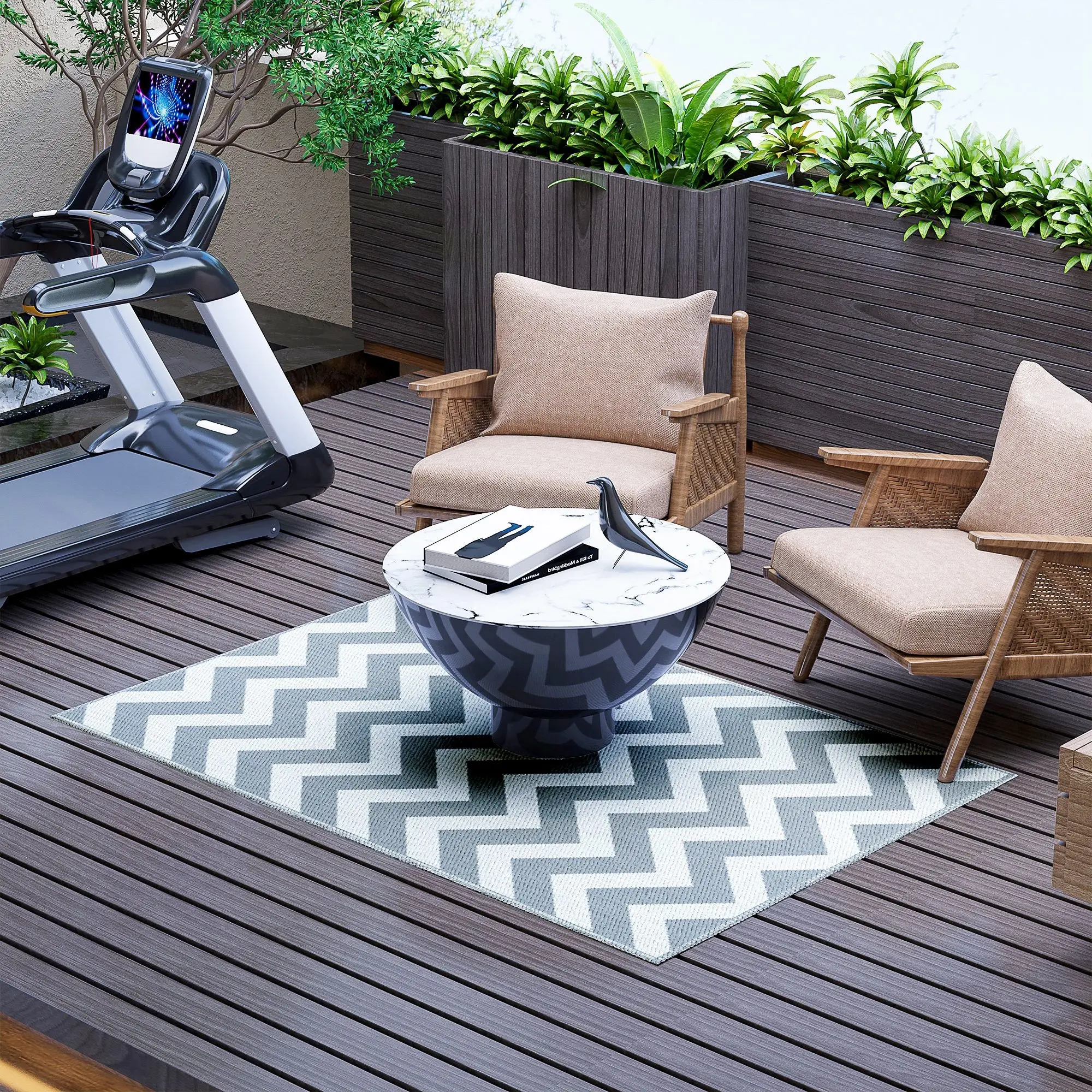 Outdoor Carpet Weatherproof Outdoor Rug Carpet Outdoor Rug for Living Room Balcony Garden Terrace Bathroom Hall Kitchen 121x182cm Light Grey+White