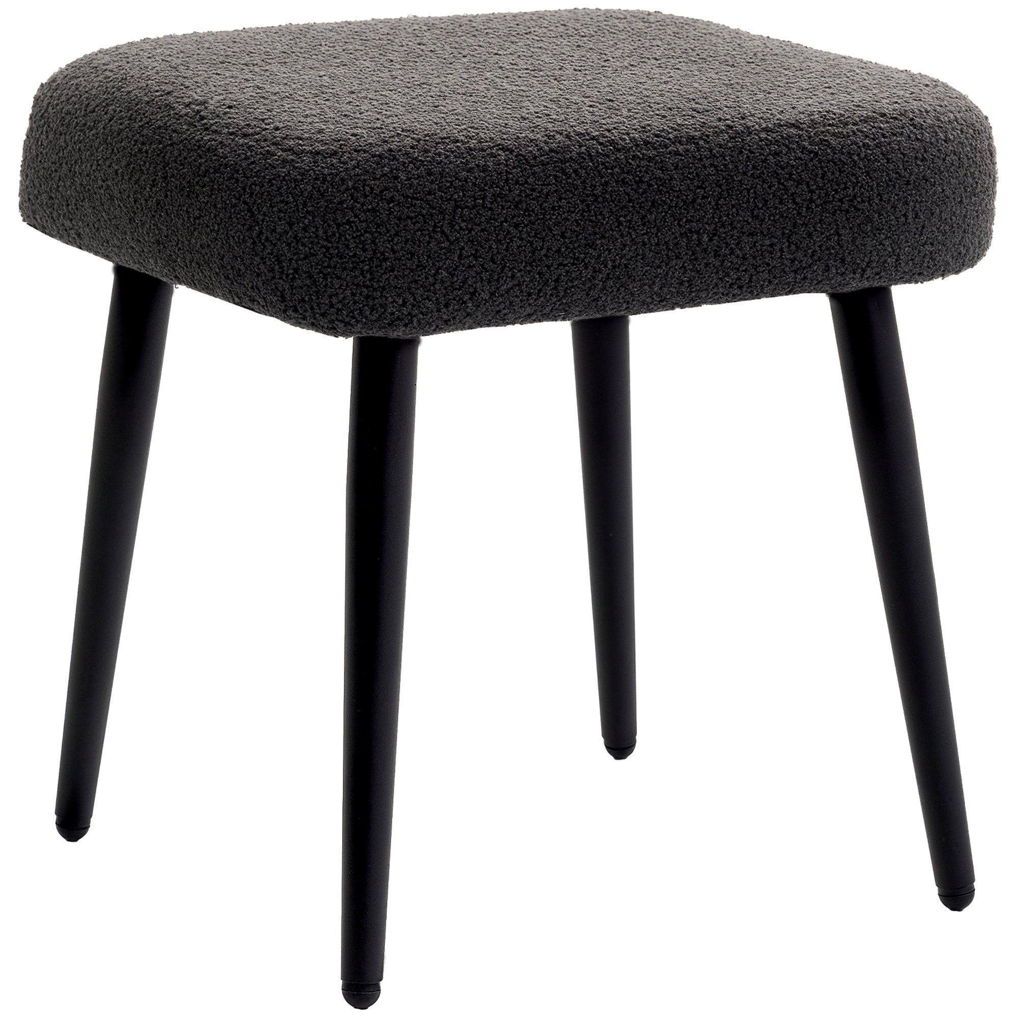 HOMCOM Puff Ülőke Négyzetes Smink Puff Sötétszürke Cashmere Hatással, Acél Lábakkal, Nappaliba, Hálószobába, 42 x 42 x 47 cm