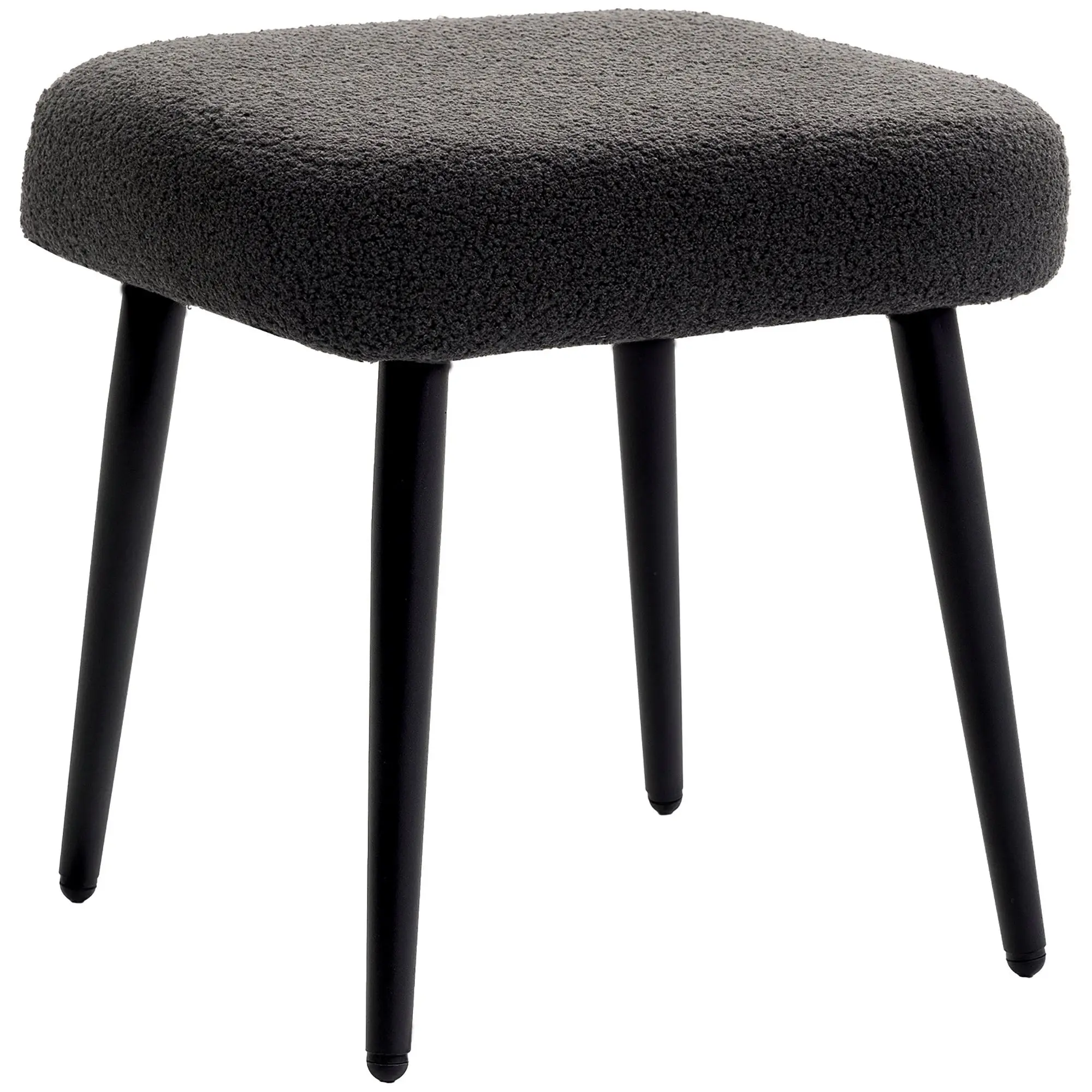 Footstool Seat Stool Square Makeup Stool Footrest with Cashmere Look, Steel Legs, for Living Room, Bedroom, Dark Gray, 42 x 42 x 47 cm