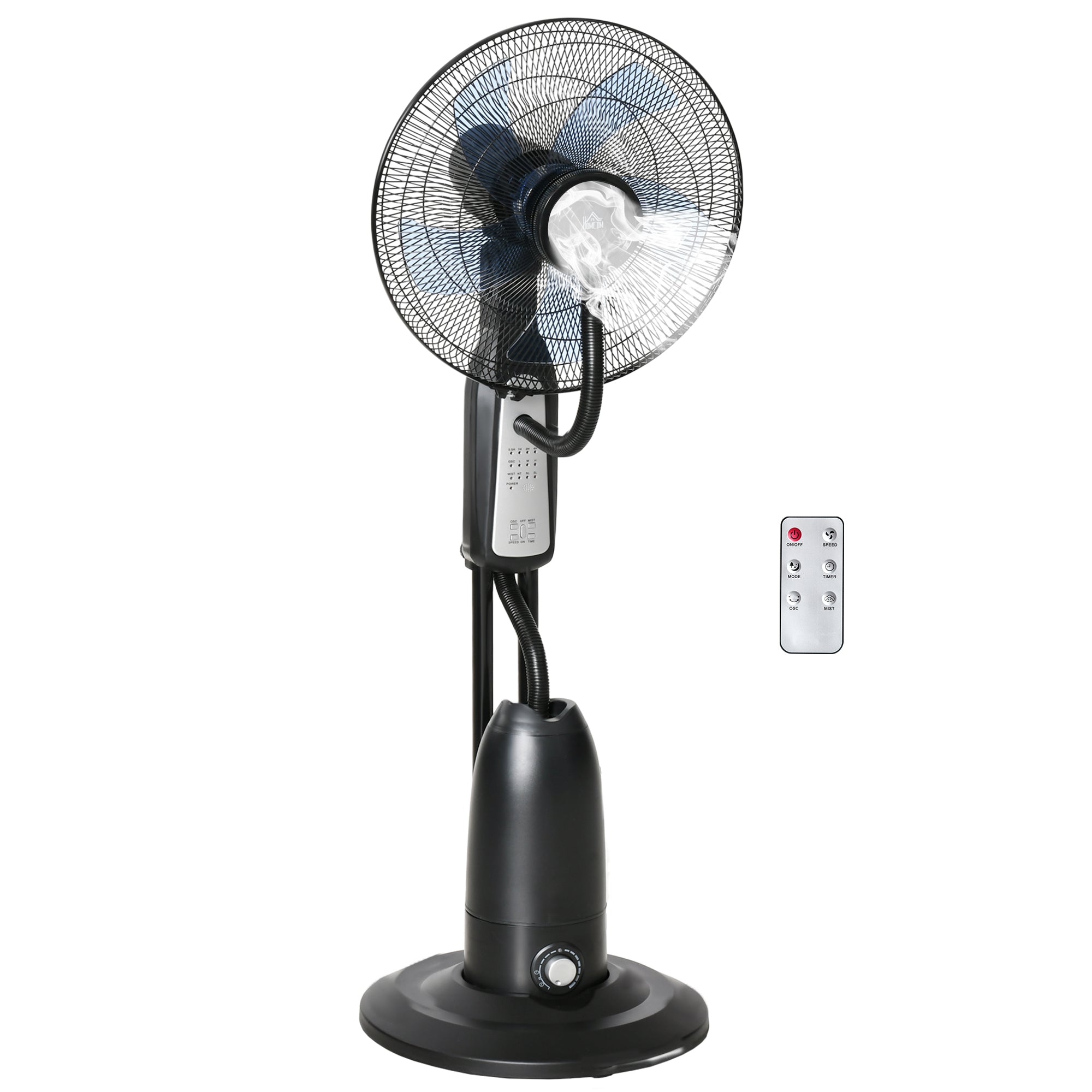 HOMCOM Wassergekühlter Standventilator mit Sprühnebel, Fernbedienung, 3 Geschwindigkeiten, 2,8 L Wassertank, Timer-Funktion, Oszillierend, 90 W Ventilator, 120 cm