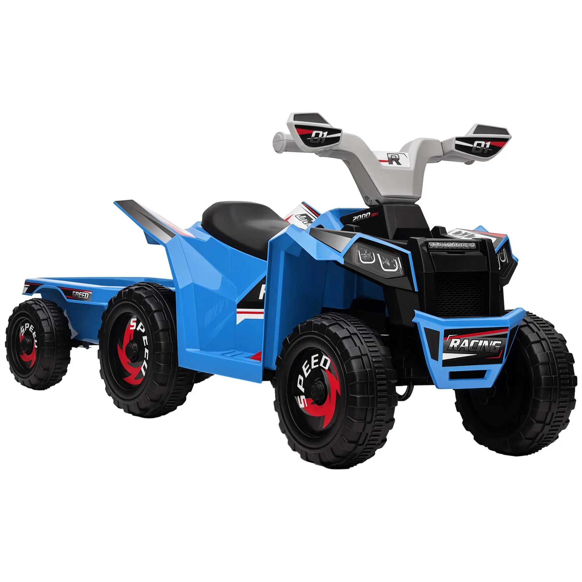 Kids Electric Quad 6V Kids Quad, Children's Vehicle, Electric Car with Trailer for Kids 1.5-3 Years, 2.5 km/h, Metal, 106 x 41.5 x 48.5 cm, Blue