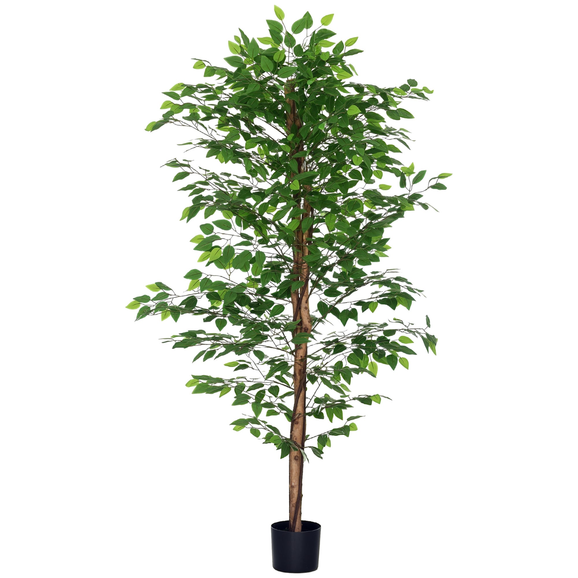 HOMCOM Kënschtlech Ficus mat natierlechen Stämm 180 cm Kënschtlech Planz mat Pot an 1260 Blieder Kënschtlech Baum Decoratioun fir d’Heem Wunnzimmer Büro Gréng