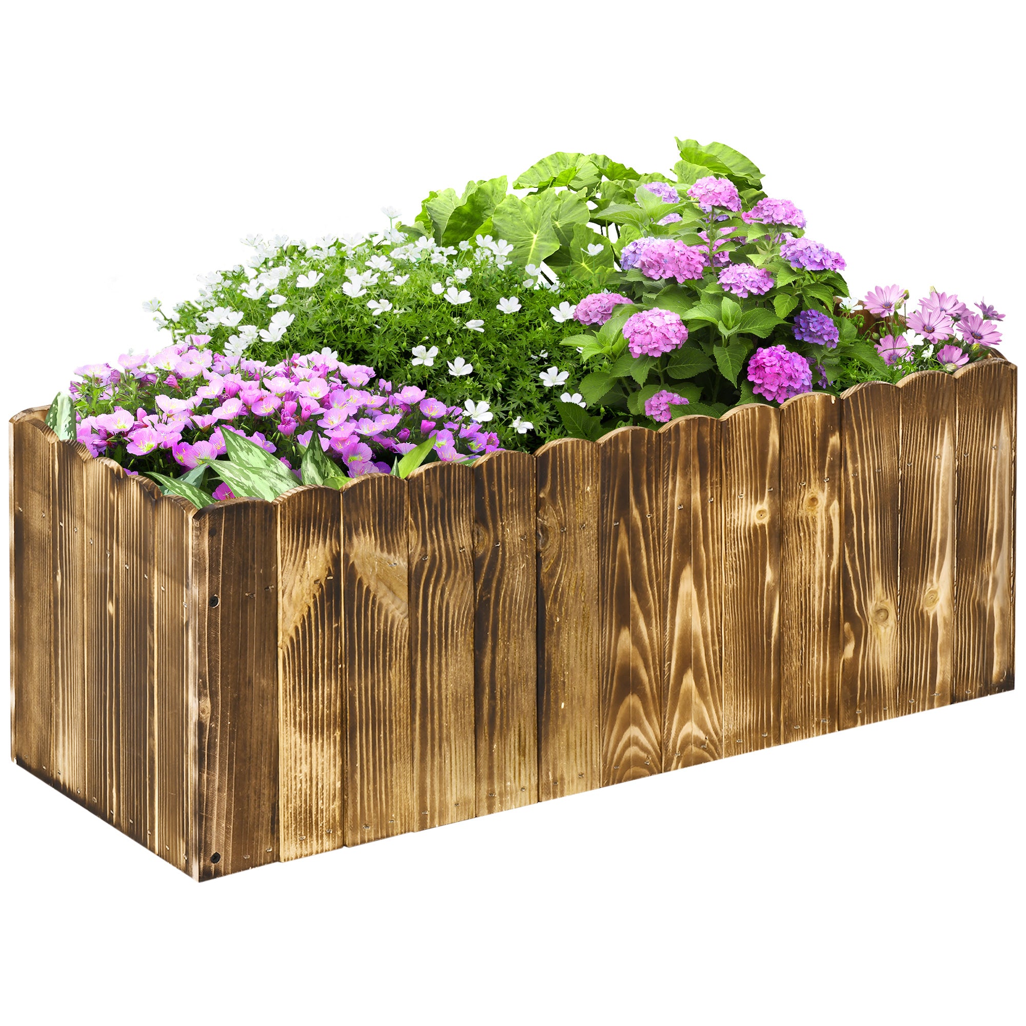 Outsunny Taisnstūra Dārza Stādiņu Kaste Augiem un Ziediem, Egles Koksnes Stādiņš Iekštelpām un Āra, 80x33x30 cm, Dabīgas Koksnes Krāsa