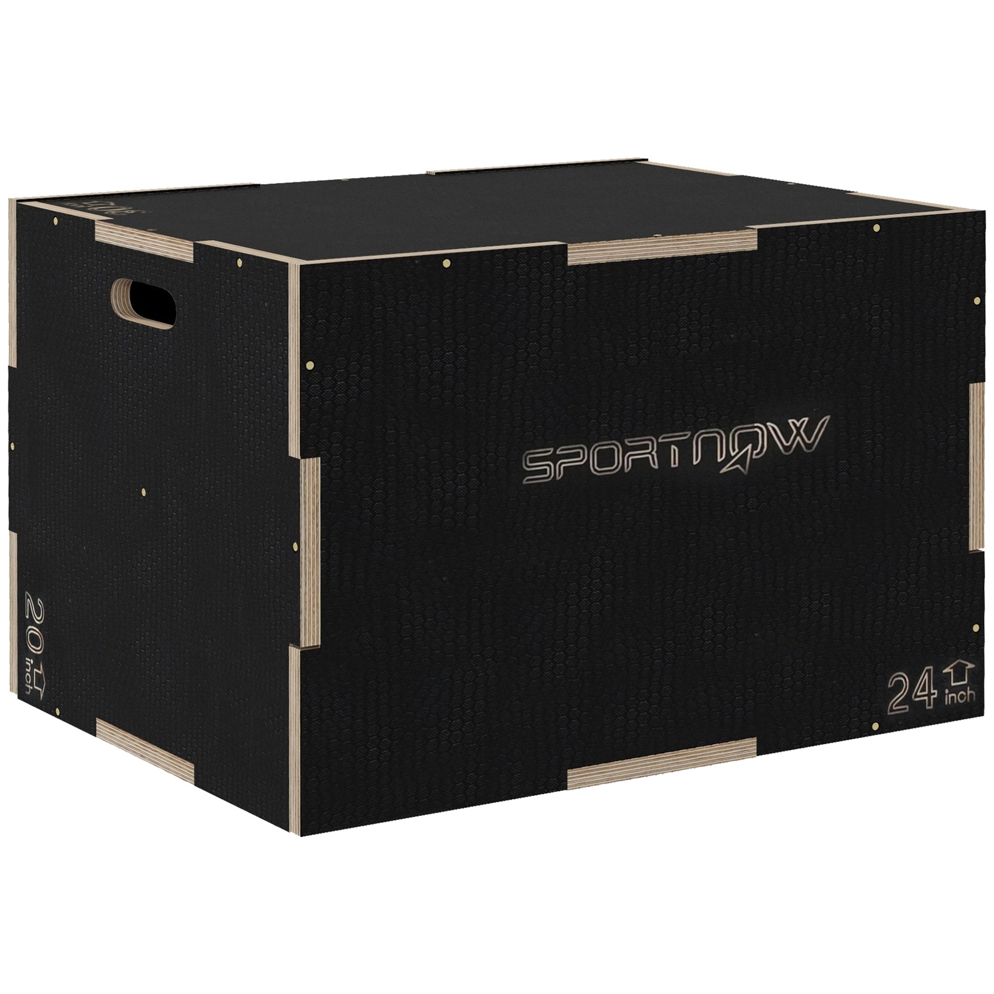 SPORTNOW 3-in-1 Plyo Box, Holz Sprungbox, Plyometrische Plattform mit Griff, Plyometrisches Training, Sprungtrainer für Zuhause, Fitnessstudio, 76 x 61 x 51 cm, Schwarz