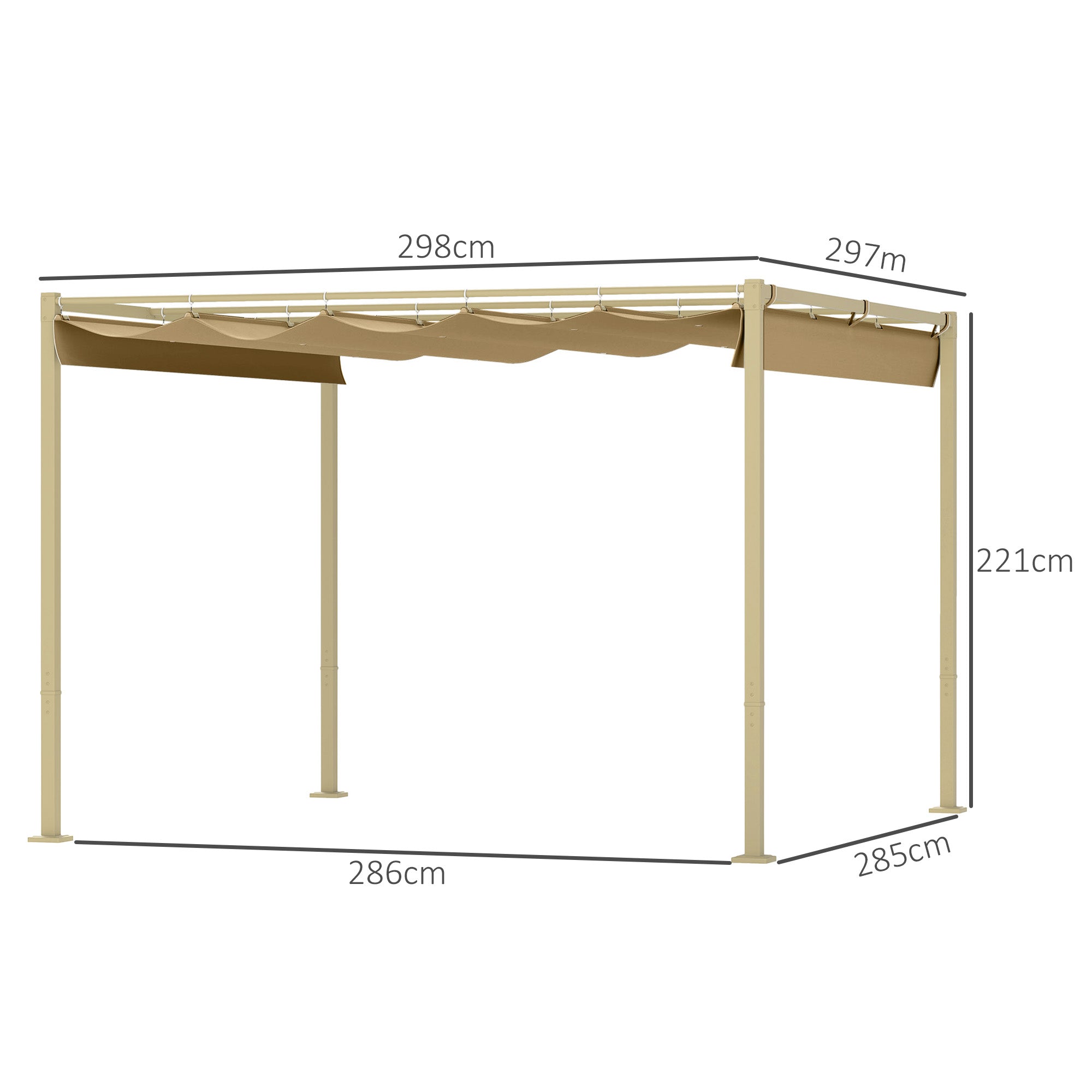 Outdoor Garden Pergola 3 x 3 m Retractable Sliding Pergola with Magnetic Fixing, High-Density 180g/m? Polyester Canopy, UPF30+ Sun Shelter, for Terrace, Patio, Khaki