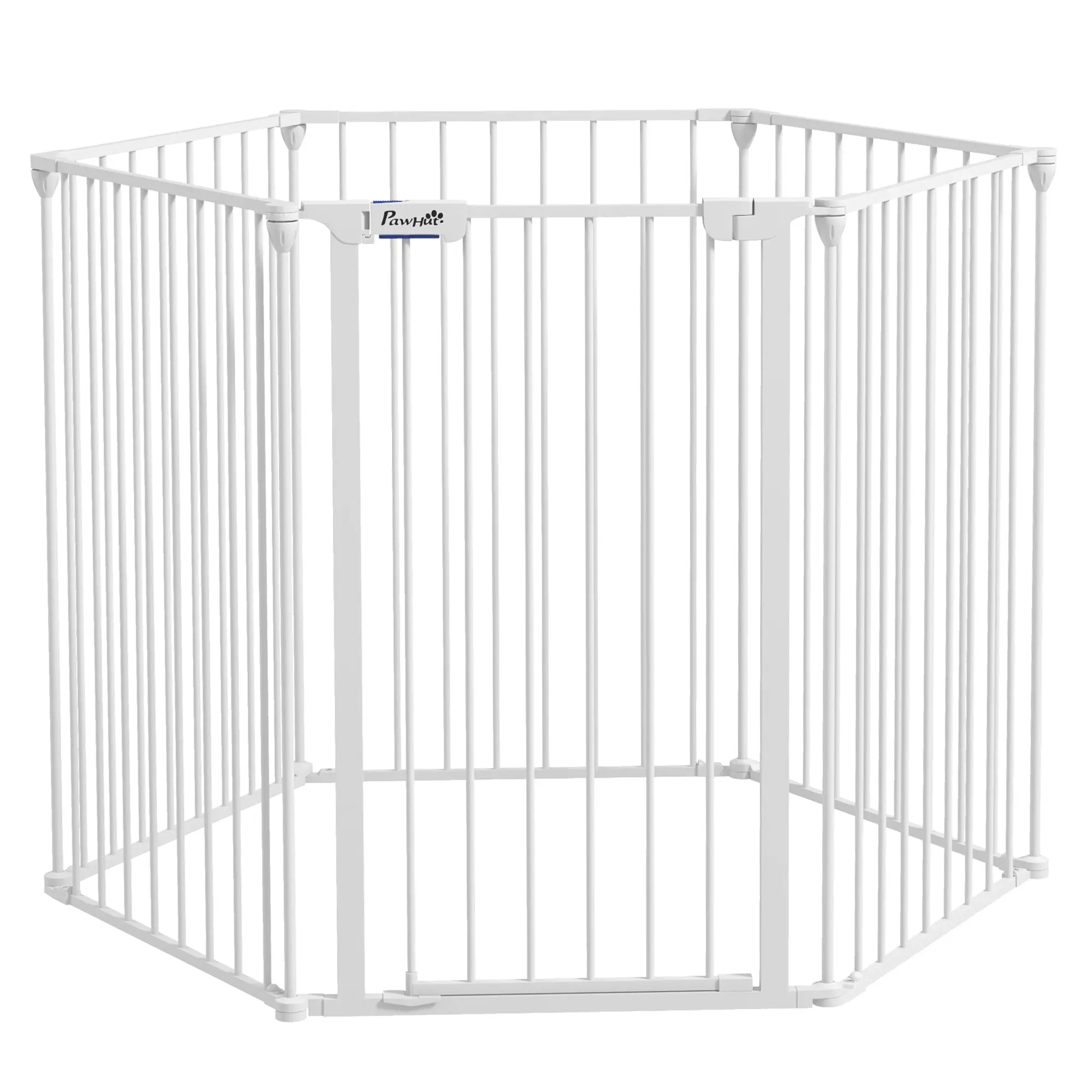 Foldable Puppy Playpen, 90 cm High, Dog Barrier, Barrier with 6 Panels, Freestanding Fireplace Guard, Enclosure for Medium-Sized Dogs, Steel, White