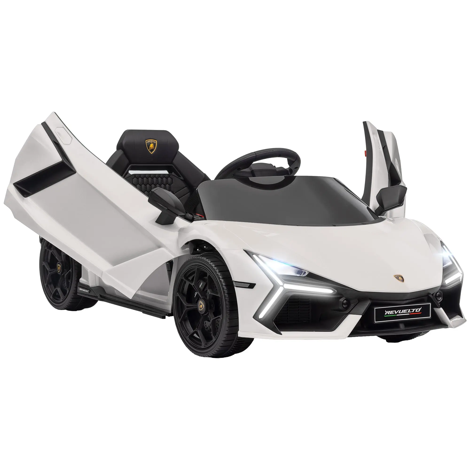 Electric Car for Kids 3-5 Years 12V Licensed Lamborghini Revuelto 3-5km/h Electric Kids Car Butterfly Doors, 2 Motors, Suspension, Remote Control, Music, Wheels, Headlights, White