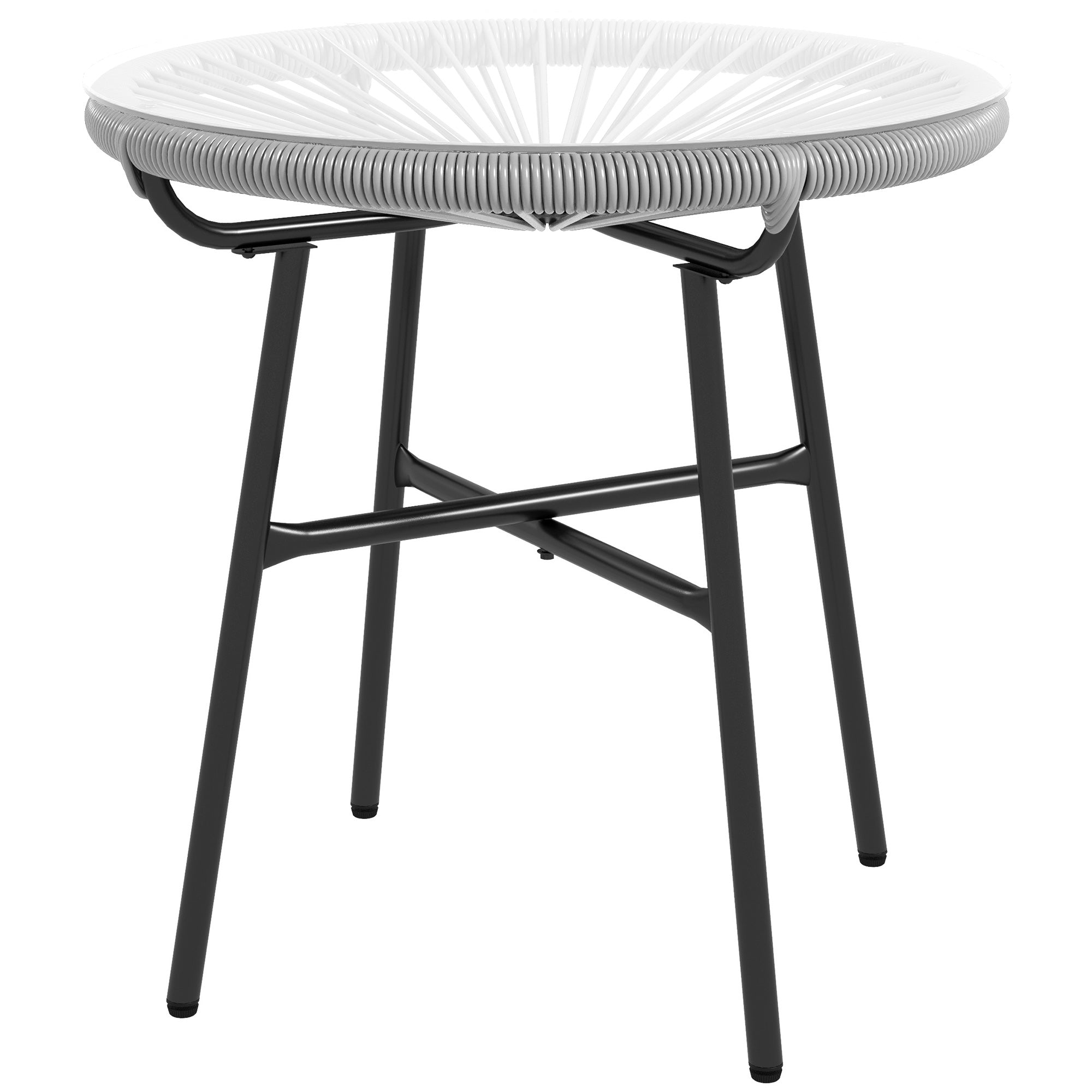 Outsunny rund sidebord i PE rattan med glasplade - havebord, udendørs møbel til terrasse, balkon, 50 x 50 x 50 cm, Grå