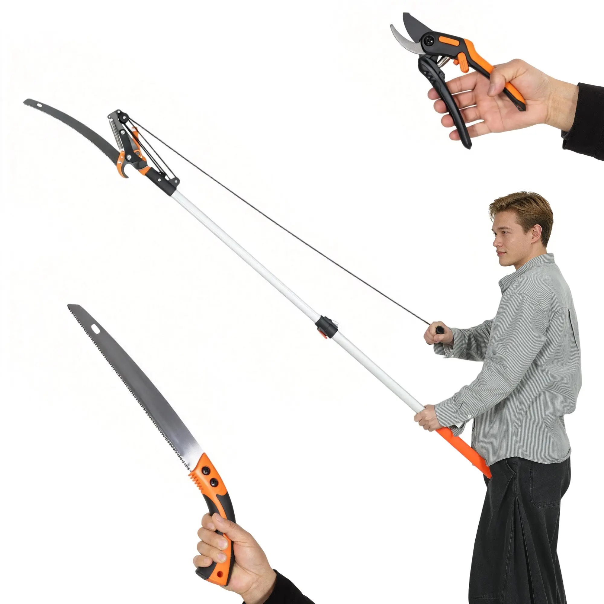 2-in-1 Telescopic Aluminum Pole Saw 53–78 in | Pruning Saw & Pruners with Safety Lock for Palms, Shrubs & High Branches
