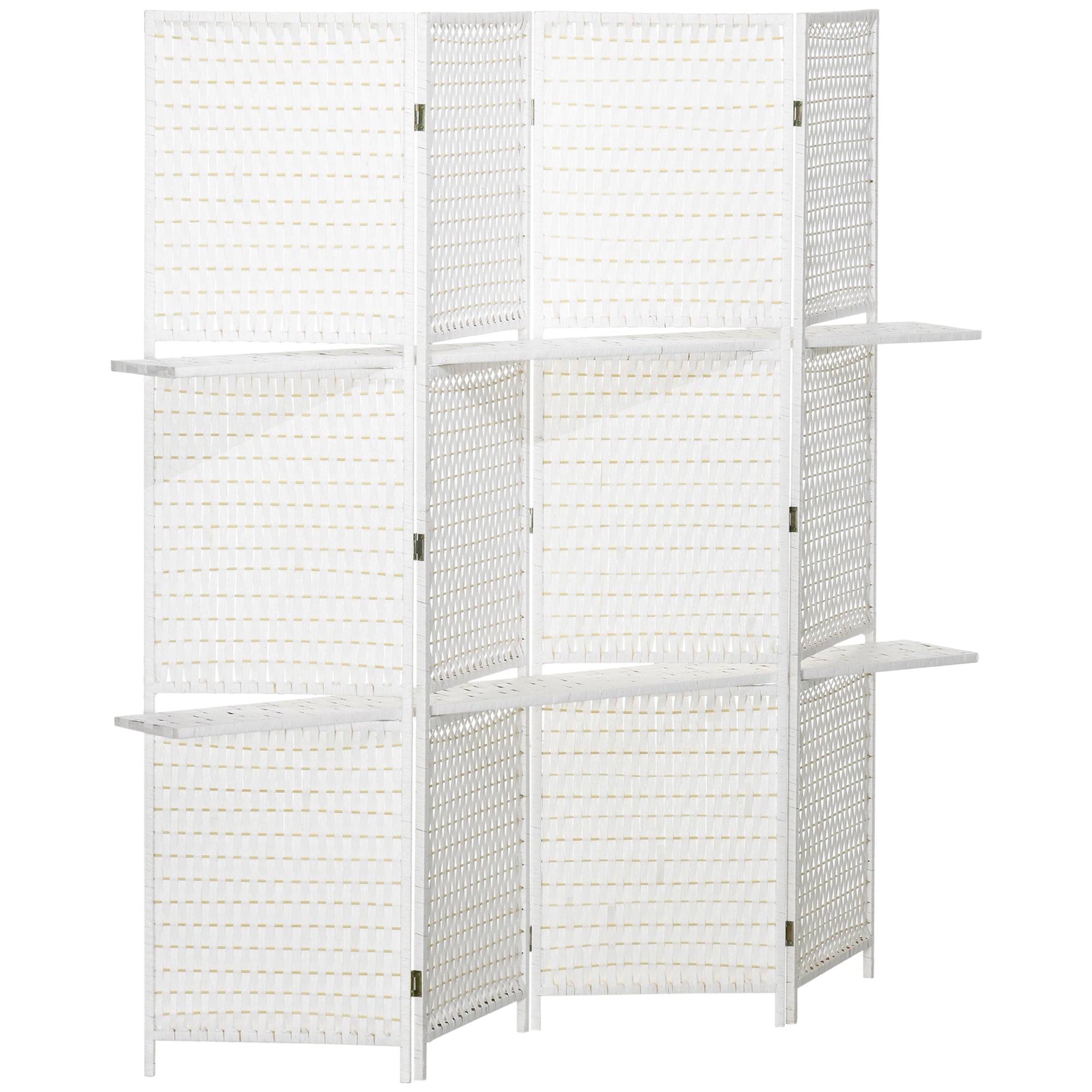 HOMCOM Rozkladací Delič Izb 4 Panely 181x180 cm S Odtieňmi a Poličkami Pre Spálne, Obývacie Izby a Kuchyne - Biela