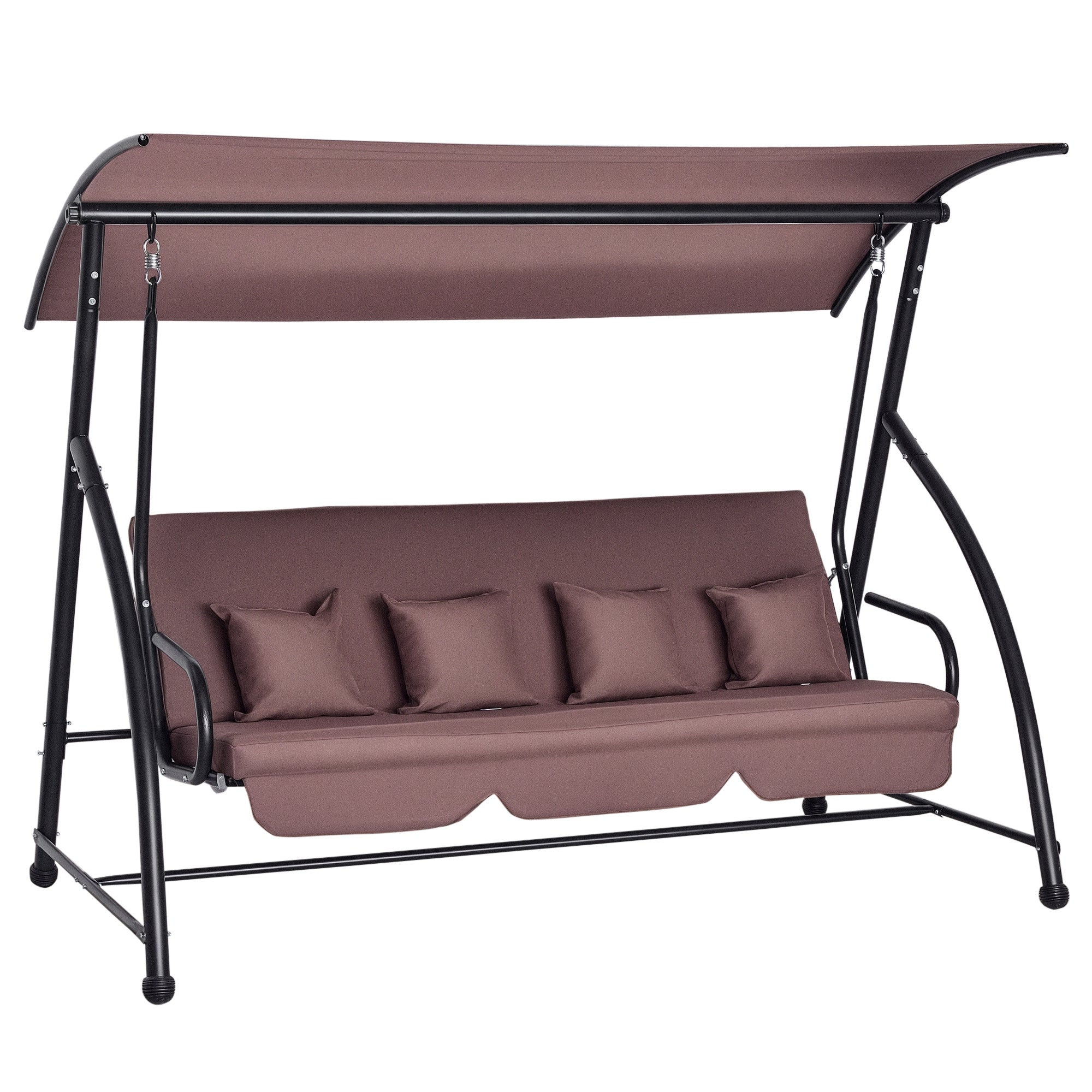 Hollywood Swing Garden Swing Hanging Bench 3 Seater Swing with Adjustable Roof Lounger Function Polyester Brown 215 x 120 x 165 cm