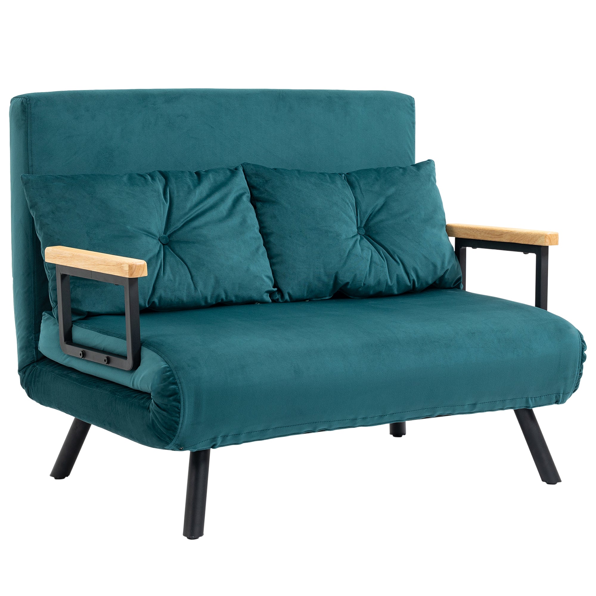 HOMCOM 2-sits Fällsoffa Med 5 Justerbara Ryggstöd och 2 Försedda Kuddar, Sammetseffekt för Vardagsrum och Gästrum, 102 x 73 x 81 cm, Mörkblå