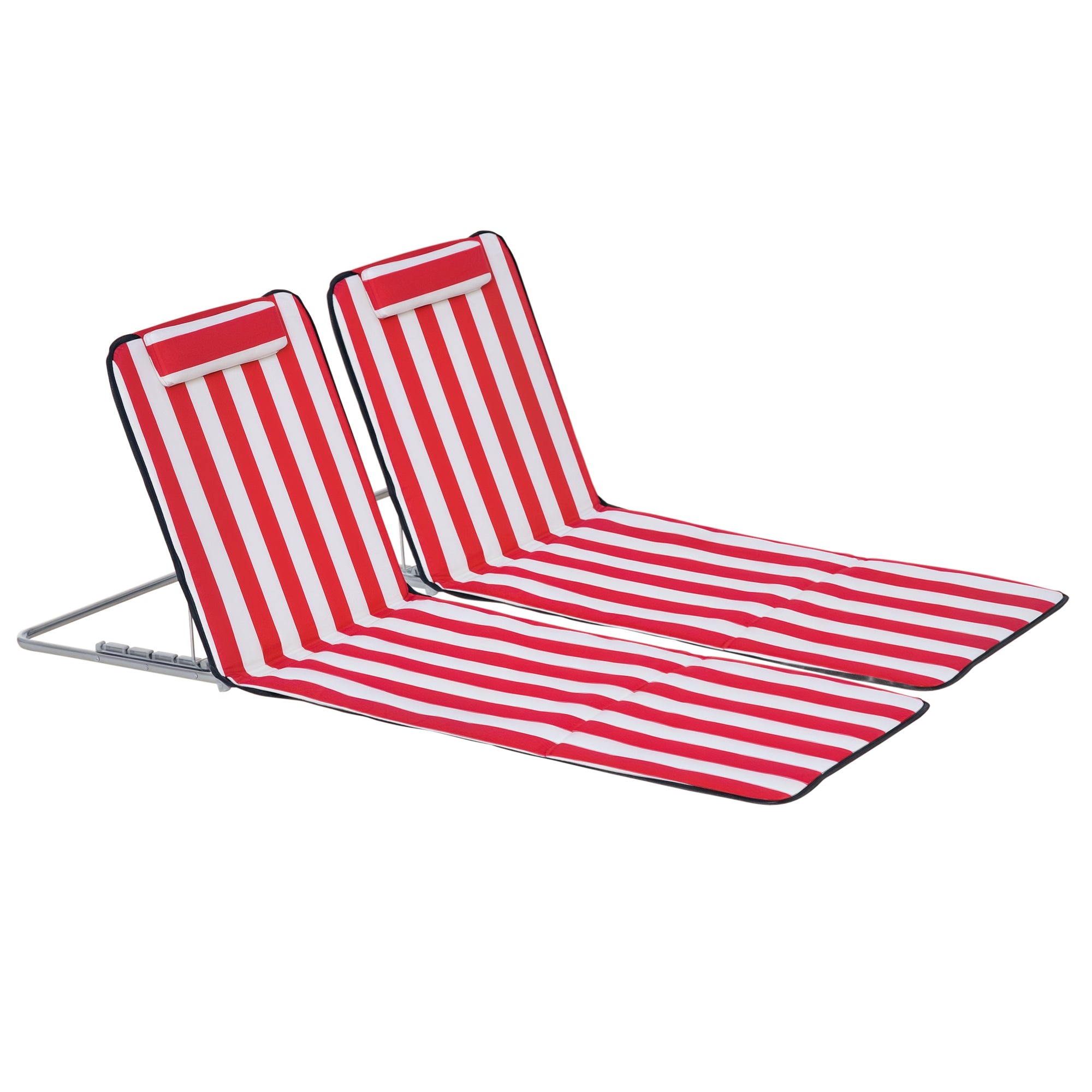 Outsunny 2 tk Reguleeritava Seljatuge Rannapinkide Komplekt 5 Positsiooniga, Pea toega ja Reisikott, Kokkuklapitavad Rannapinkid Terasest ja PE, 124x53x35-45 cm, Punane ja Valge