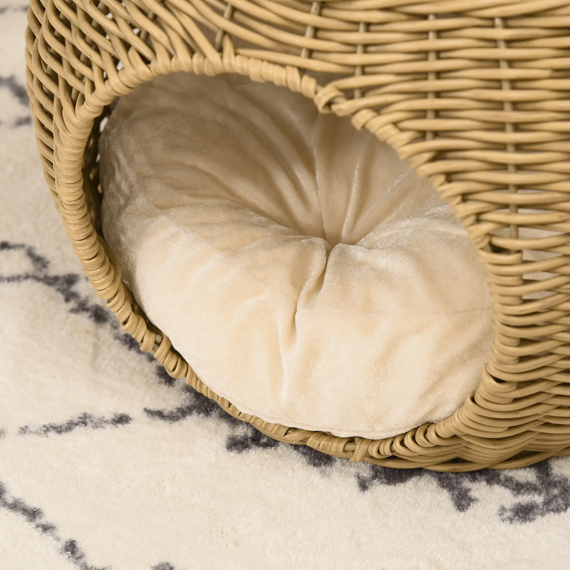 Cat House Bed Cat Basket Cat House in Rattan-style Woven Resin Imitation Rattan Soft Cushion ? 40 x 30 cm light brown