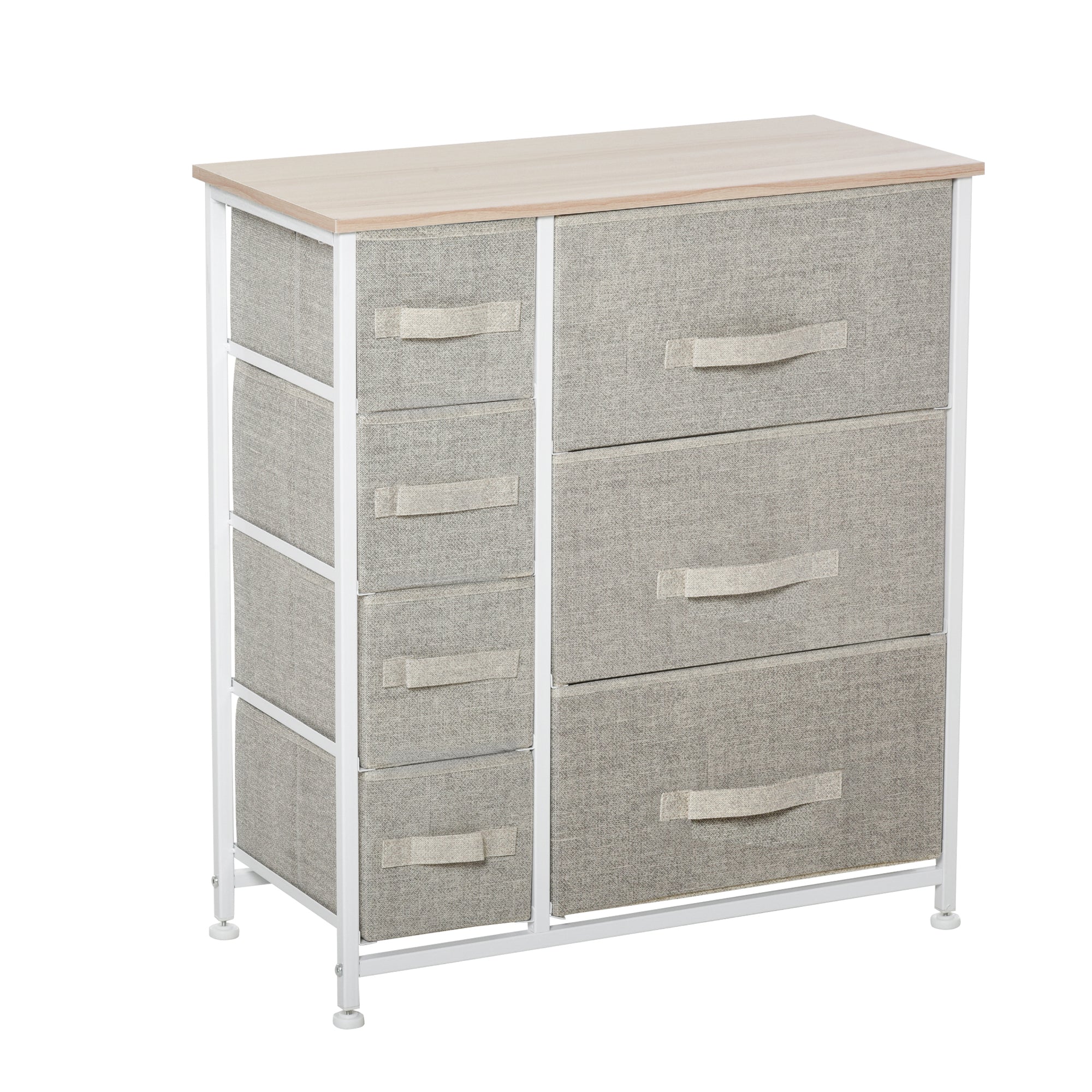 HOMCOM Skuffeskab med 7 Foldbare Stofskuffer Metalramme + Træ + Non-Woven Stof Lys Grå 63,5 x 30 x 71 cm