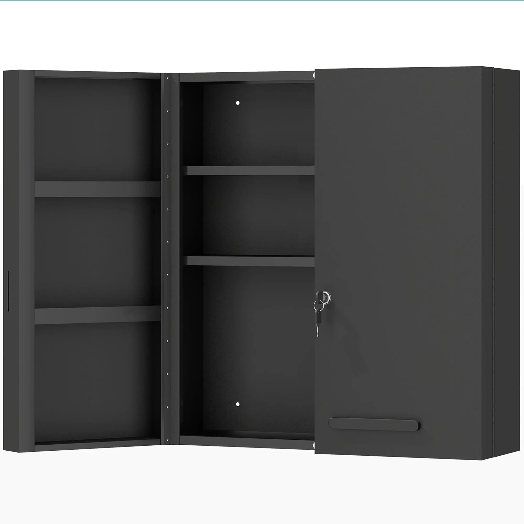 Lockable Medicine Cabinet, Wall Mounted First Aid Cabinet with 6 Shelves, 2 Doors, Steel Bathroom Storage Cupboard, 55 x 18 x 60 cm, Black