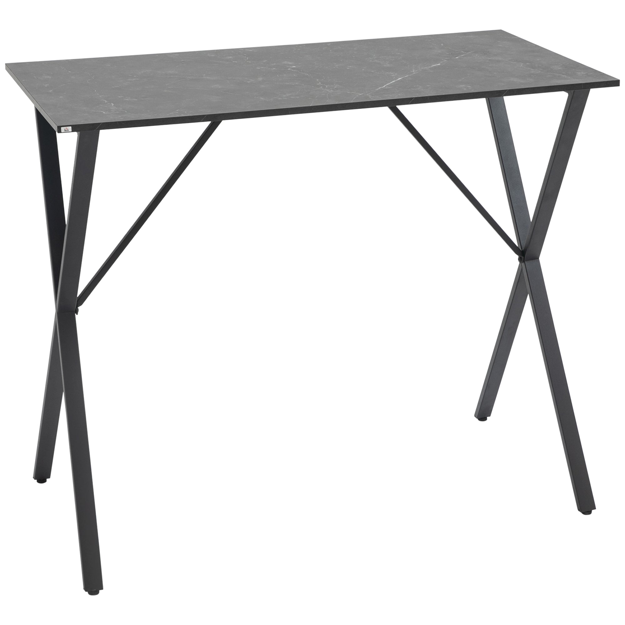 HOMCOM Moderns Industriālais Stils Bāra Kals, Augsta Virtuves Galda ar Marmora Efektu Koku un Tēraudu, 120 x 60 x 102 cm, Melns
