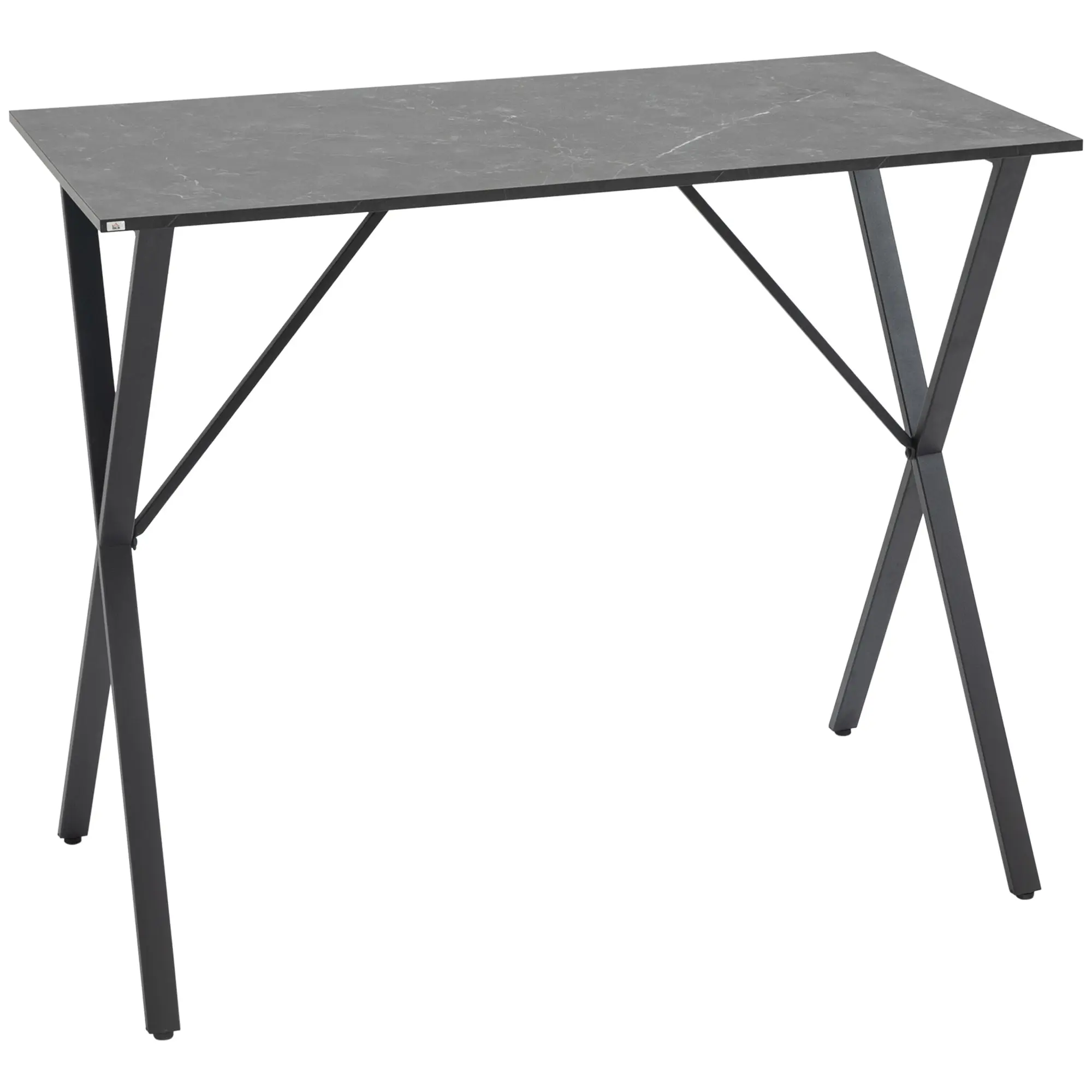 Modern Industrial Style Bar Counter, High Kitchen Table with Marble Effect Wood and Steel, 120 x 60 x 102 cm, Black