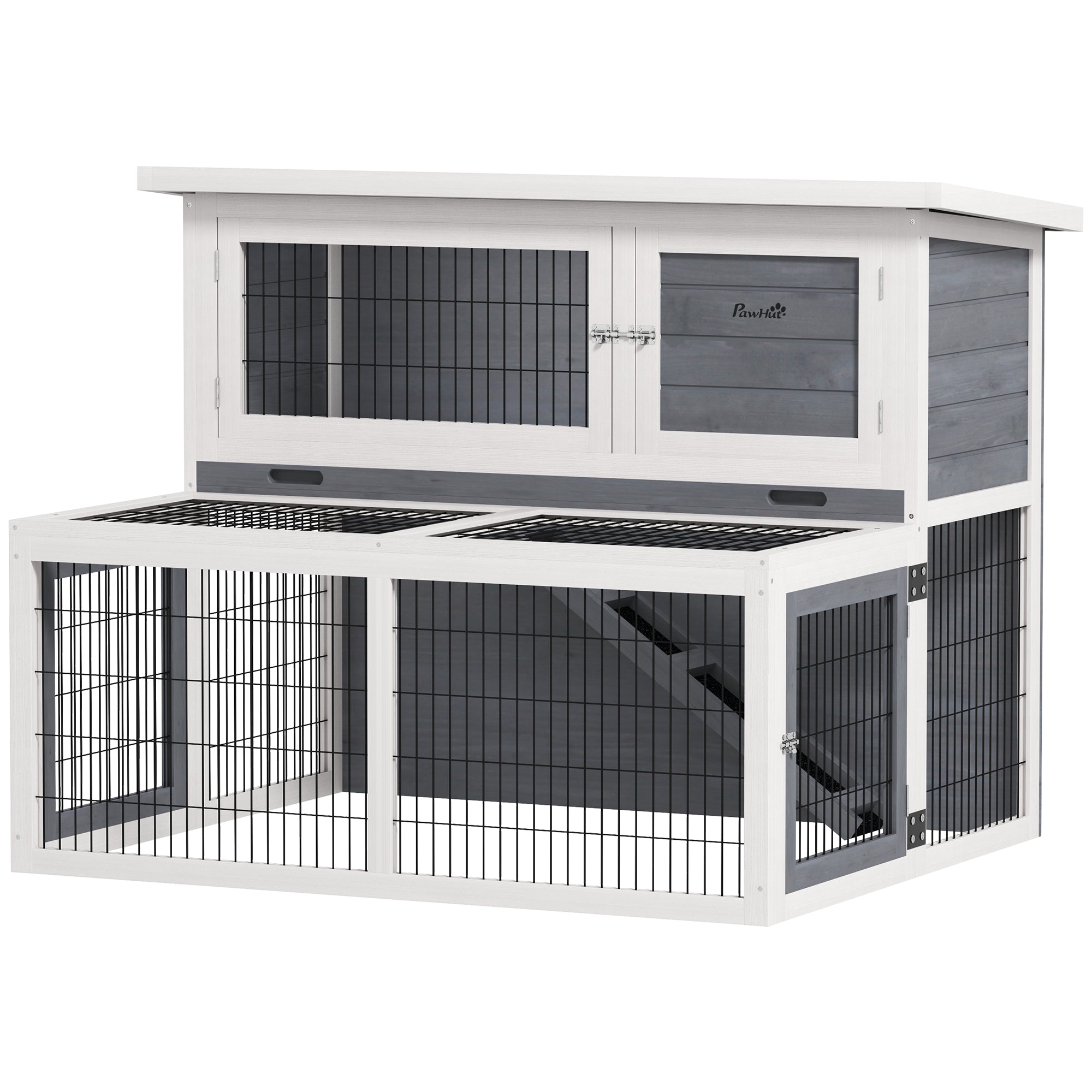 PawHut Outdoor and Indoor Rabbit Hutch, 2-Tier Rabbit Cage for 2-3 ...