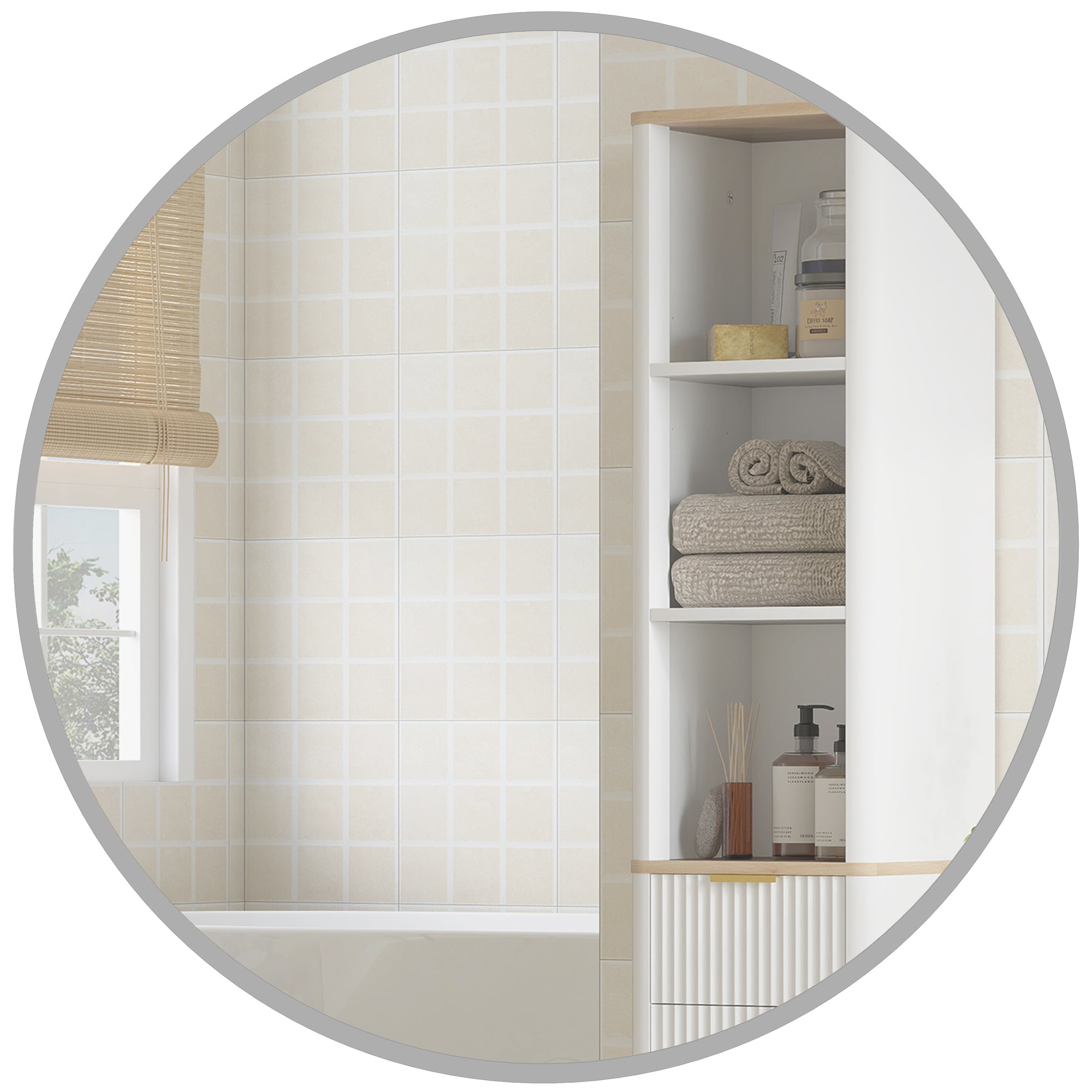 Round Wall Mirror, 24 x 24 in (61 x 61 cm) – Silver Aluminum Alloy Frame